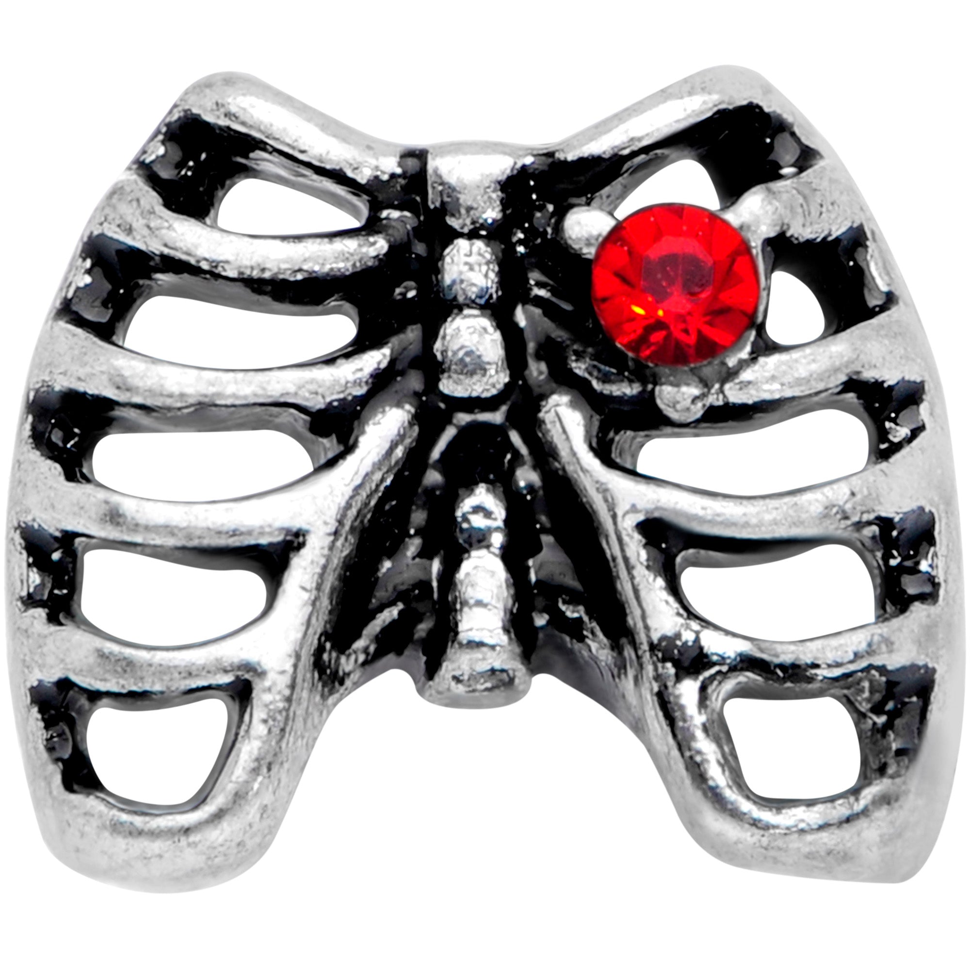 18G 5/16 Red CZ Gem Heart Skeleton Ribs Halloween Nose Screw