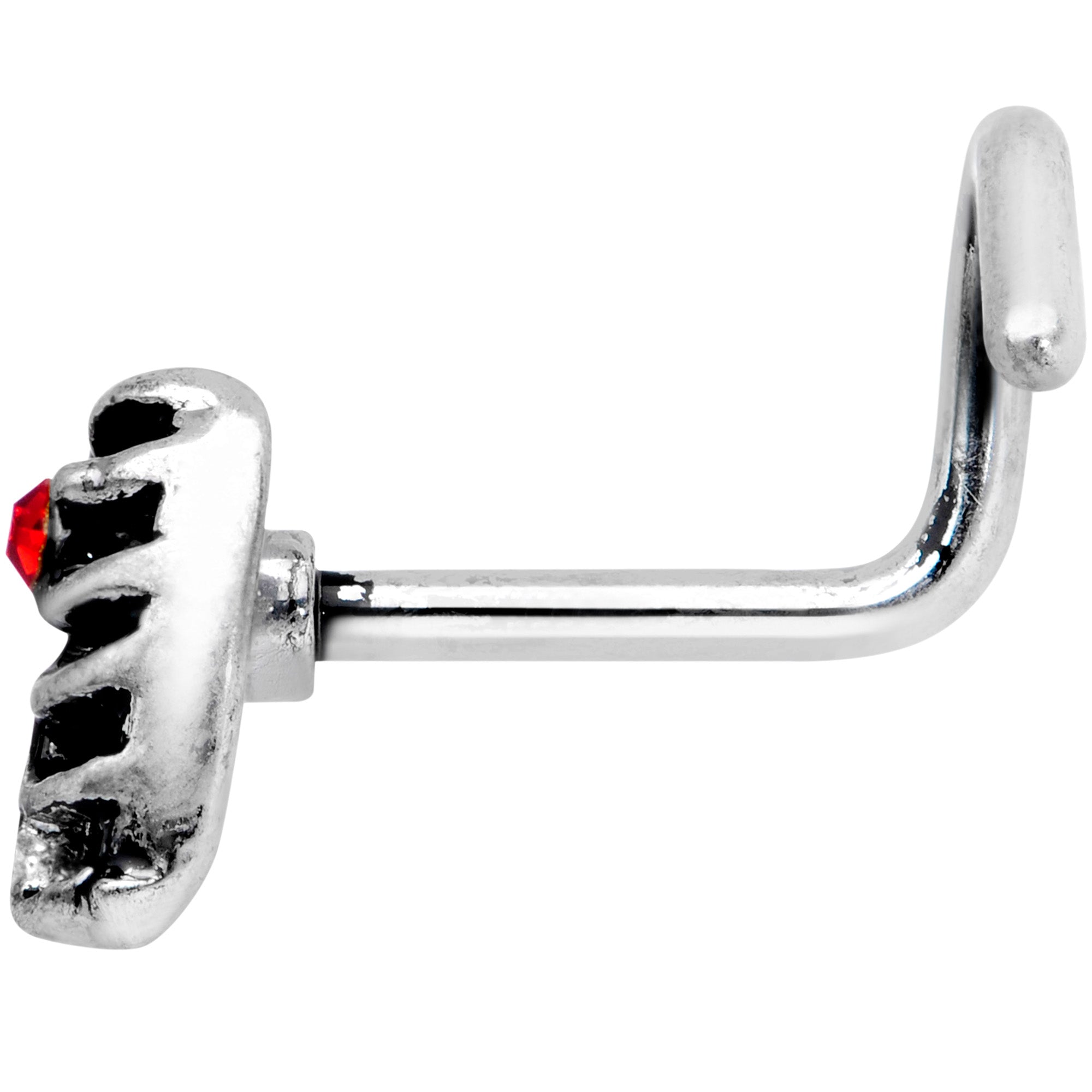 18G 5/16 Red CZ Gem Heart Skeleton Ribs Halloween Nose Screw