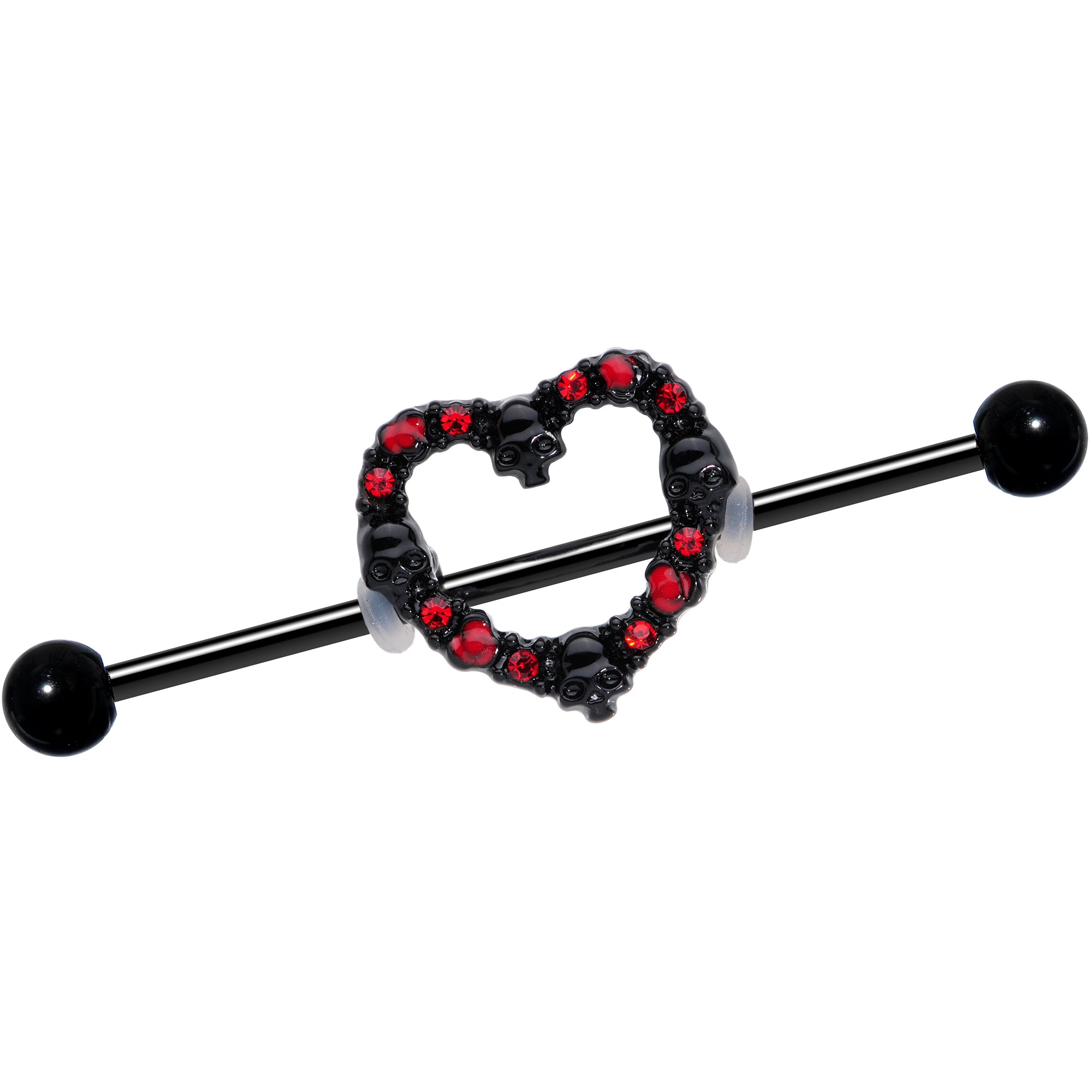 14G Red CZ Gem Black Skull Heart Halloween Industrial Barbell 38mm