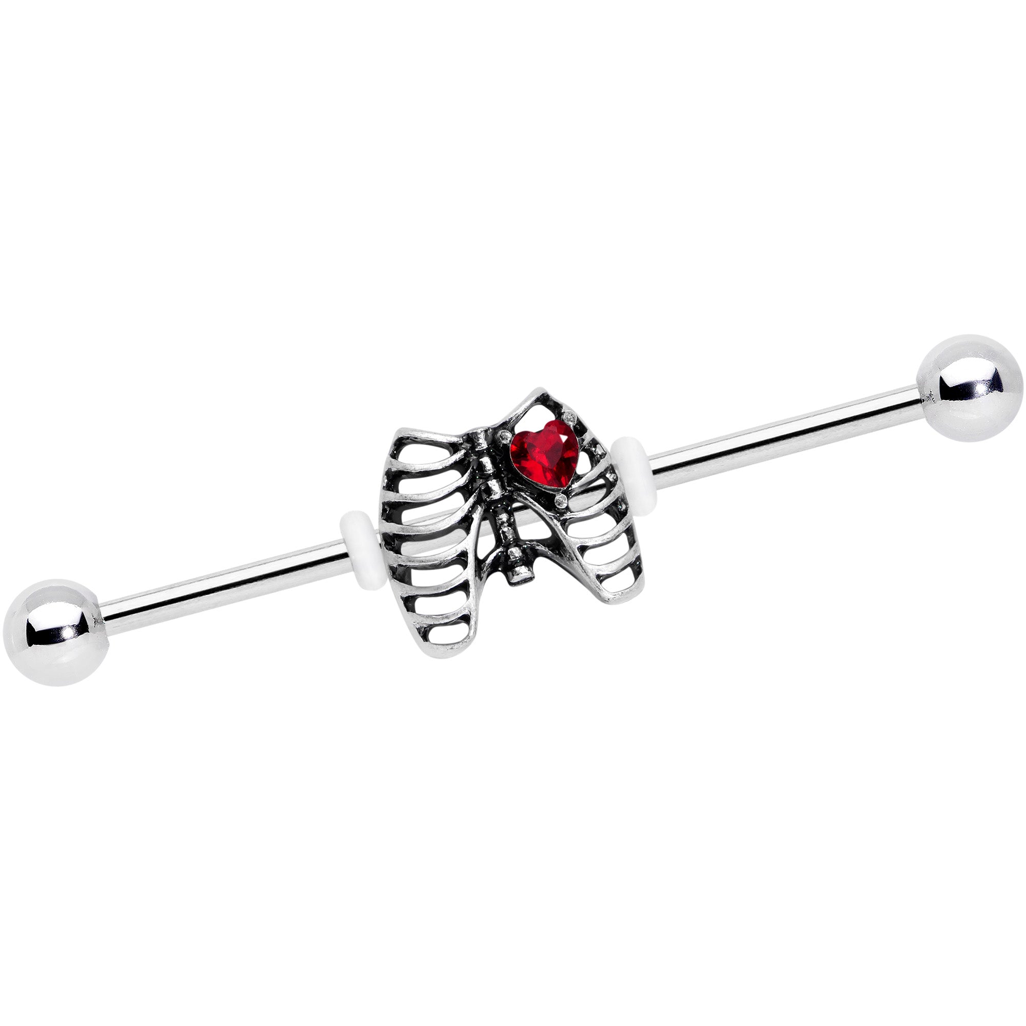 14G Red CZ Gem Heart Skeleton Halloween Industrial Barbell 38mm