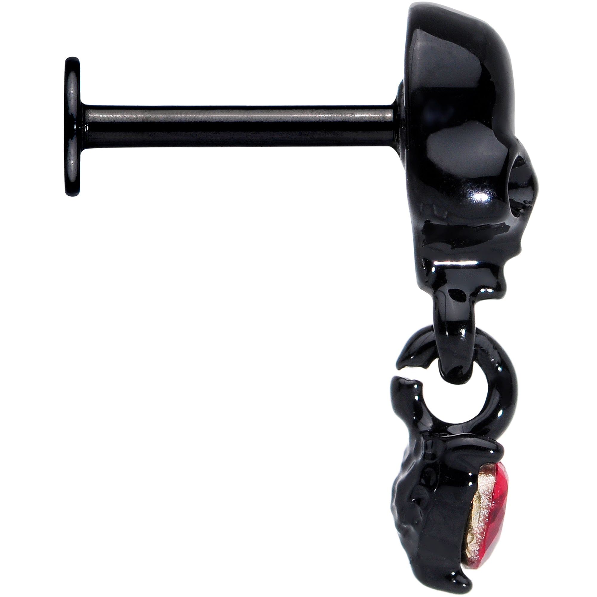 16G 5/16 Red CZ Gem Heart Black Skull Halloween Labret Tragus