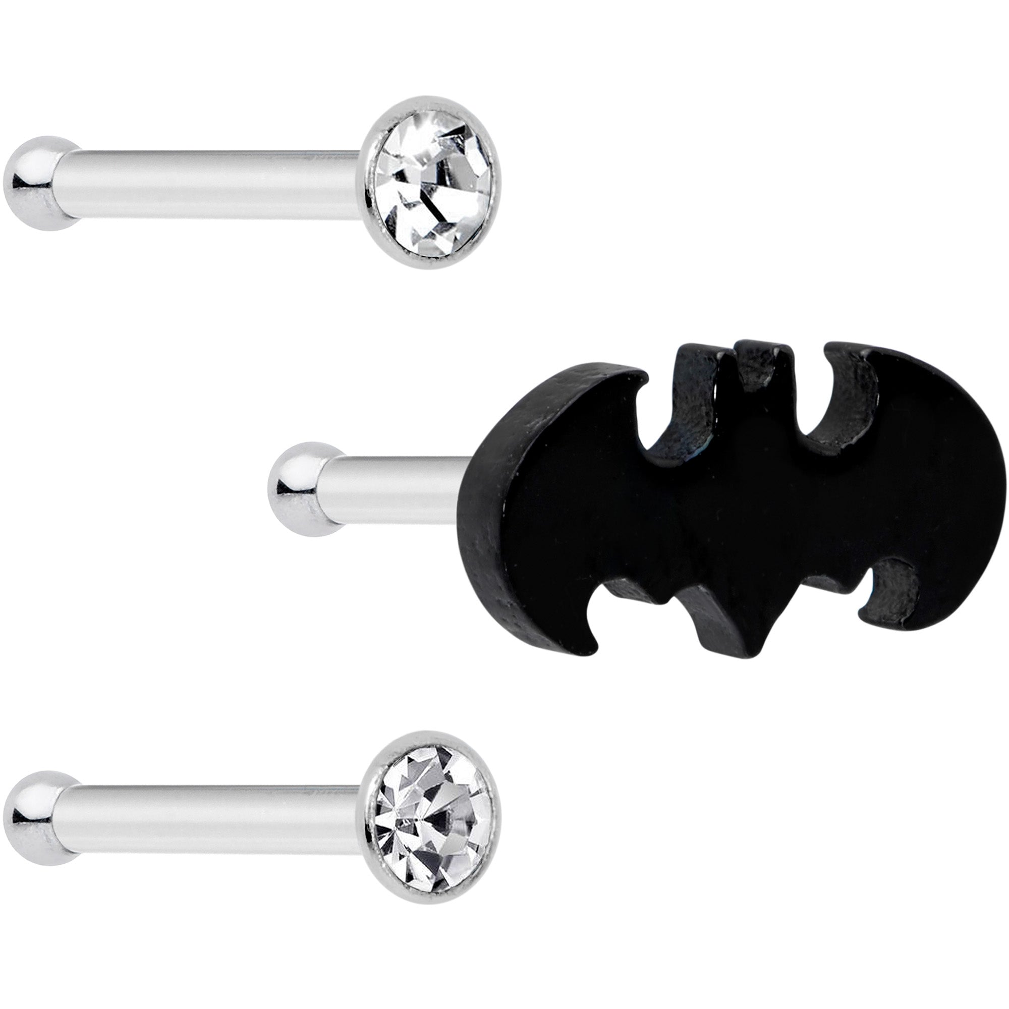 20G 1/4 Clear Gem Licensed DC Comics Batman Nose Bone Set of 3