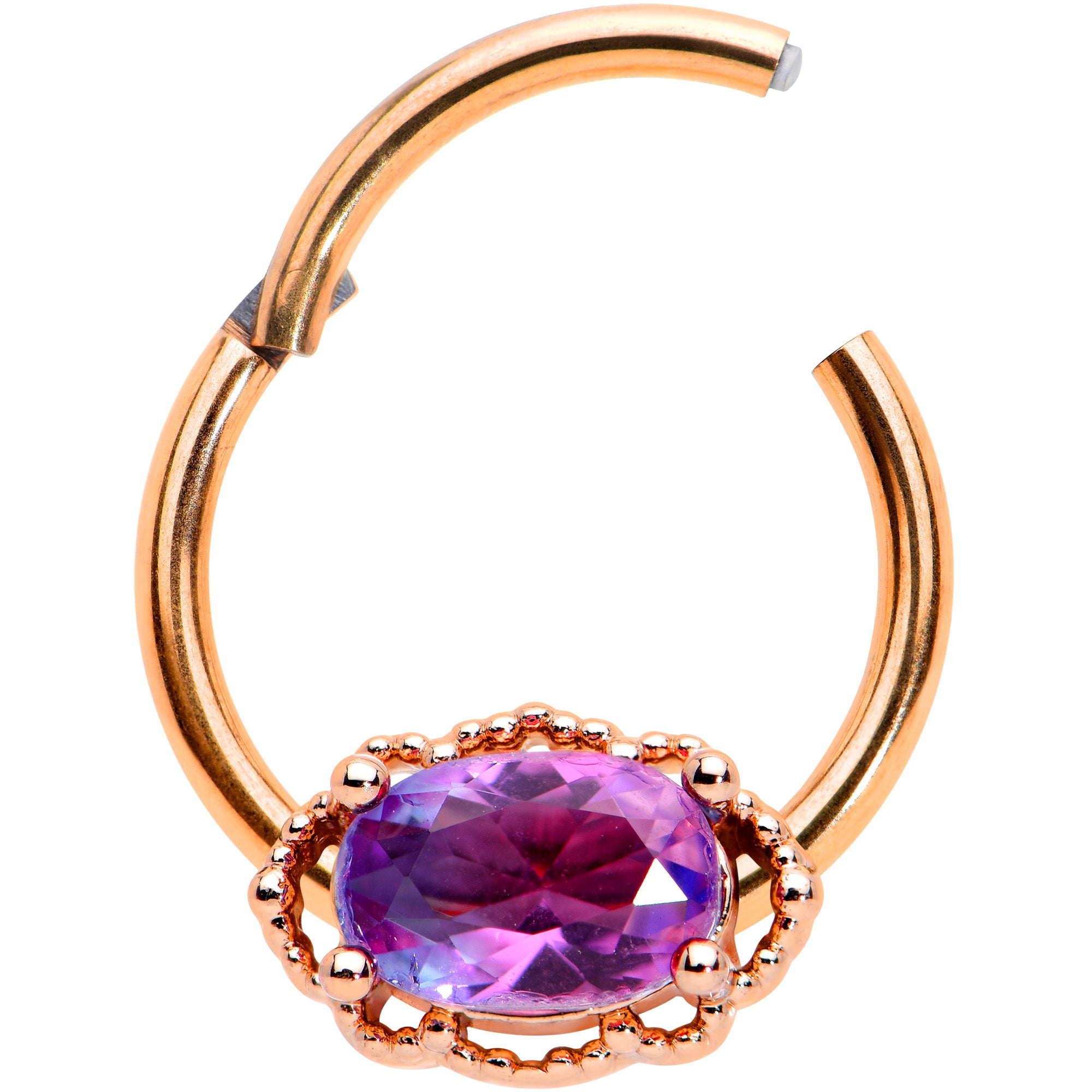 16G 3/8 Purple Tourmaline Rose Gold Tone Hinged Segment Ring