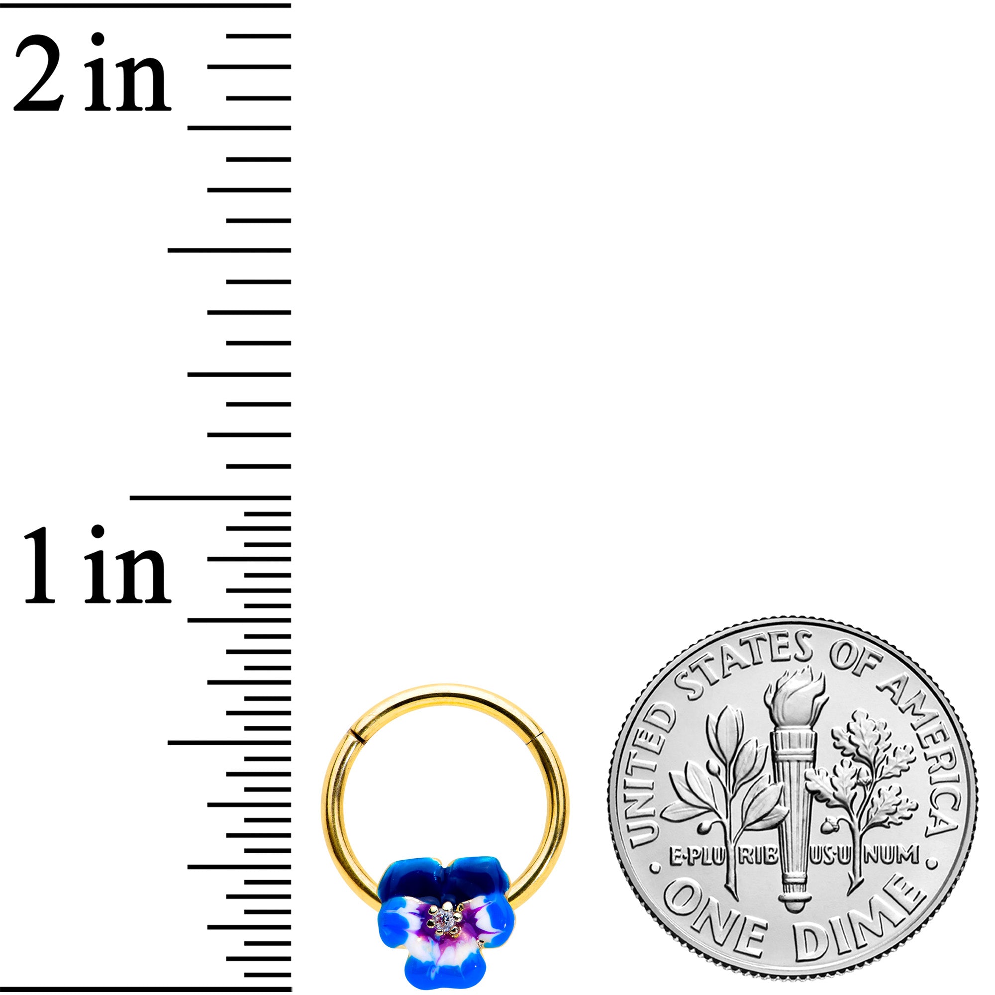 16G 3/8 Clear CZ Gem Gold Tone Spring Flower Hinged Segment Ring