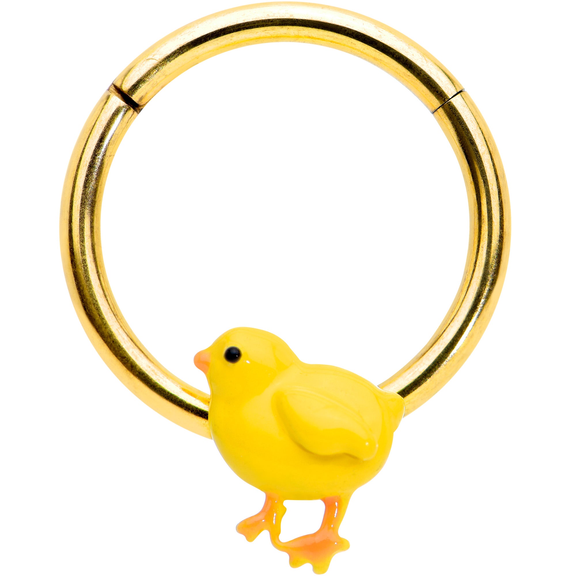 16G 3/8 Gold Tone Yellow Easter Chick Hinged Segment Ring