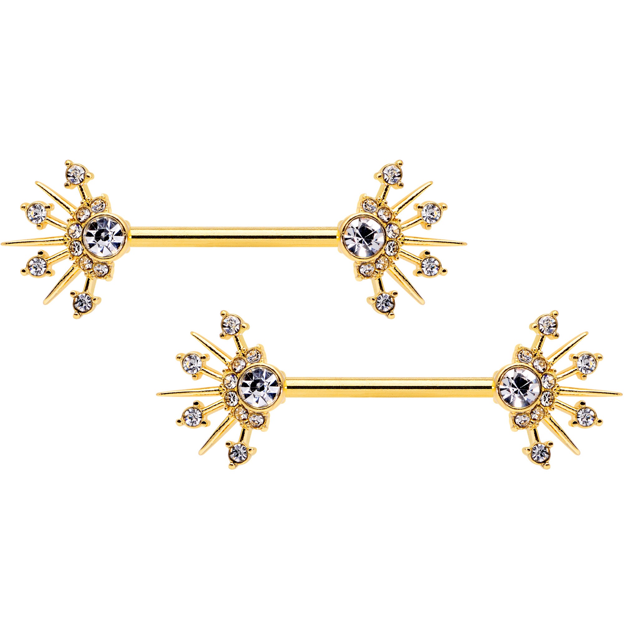 14G 5/8 Clear CZ Gem Gold Hue Elegant Crest Barbell Nipple Ring Set