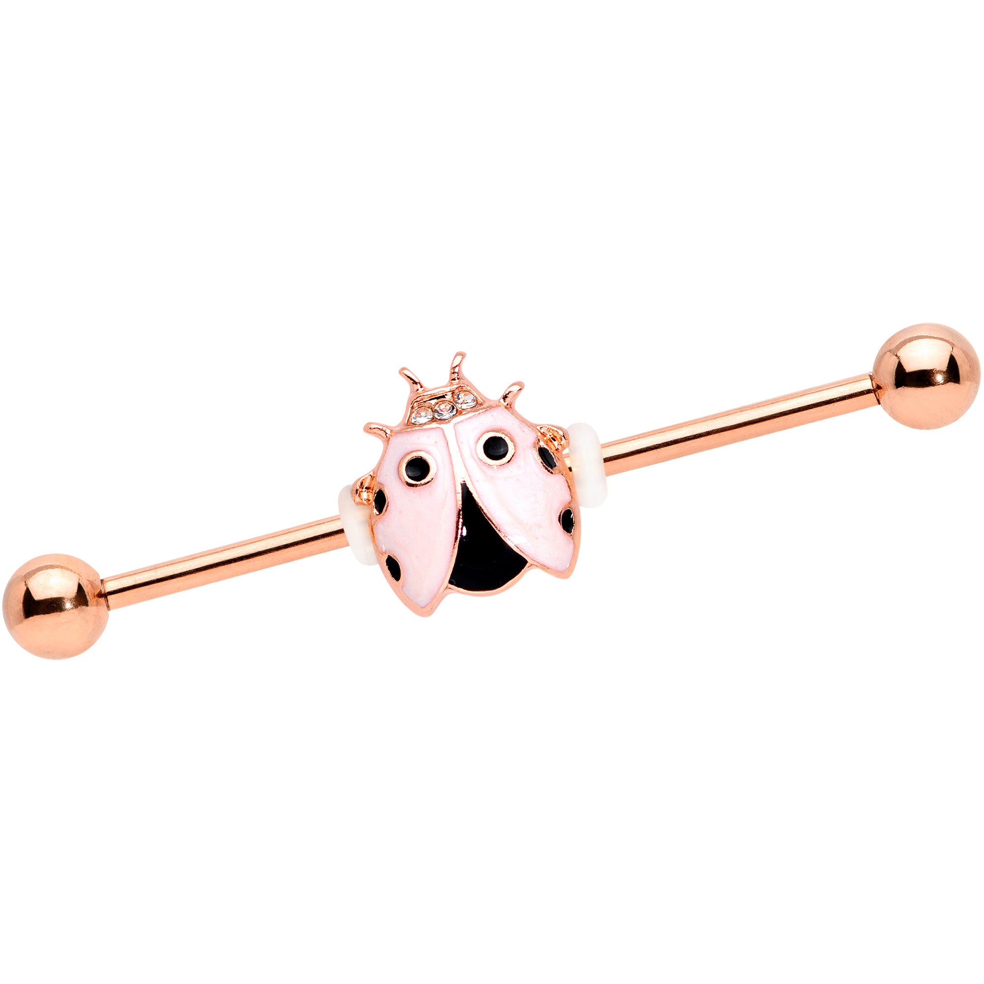 14G Clear Gem Rose Gold Tone Lil Ladybug Industrial Barbell 38mm