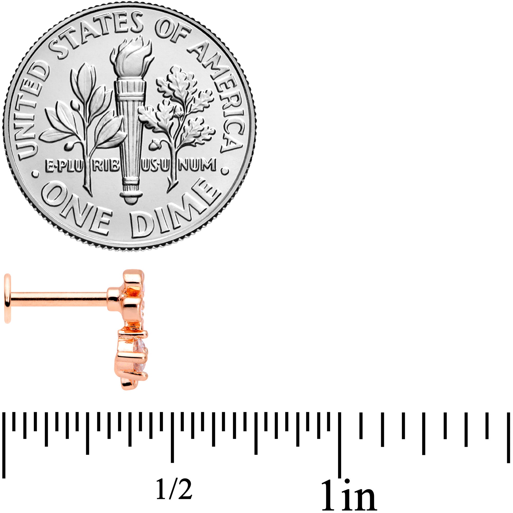 16G 5/16 Clear CZ Rose Gold Tone Butterfly Flower Labret Tragus