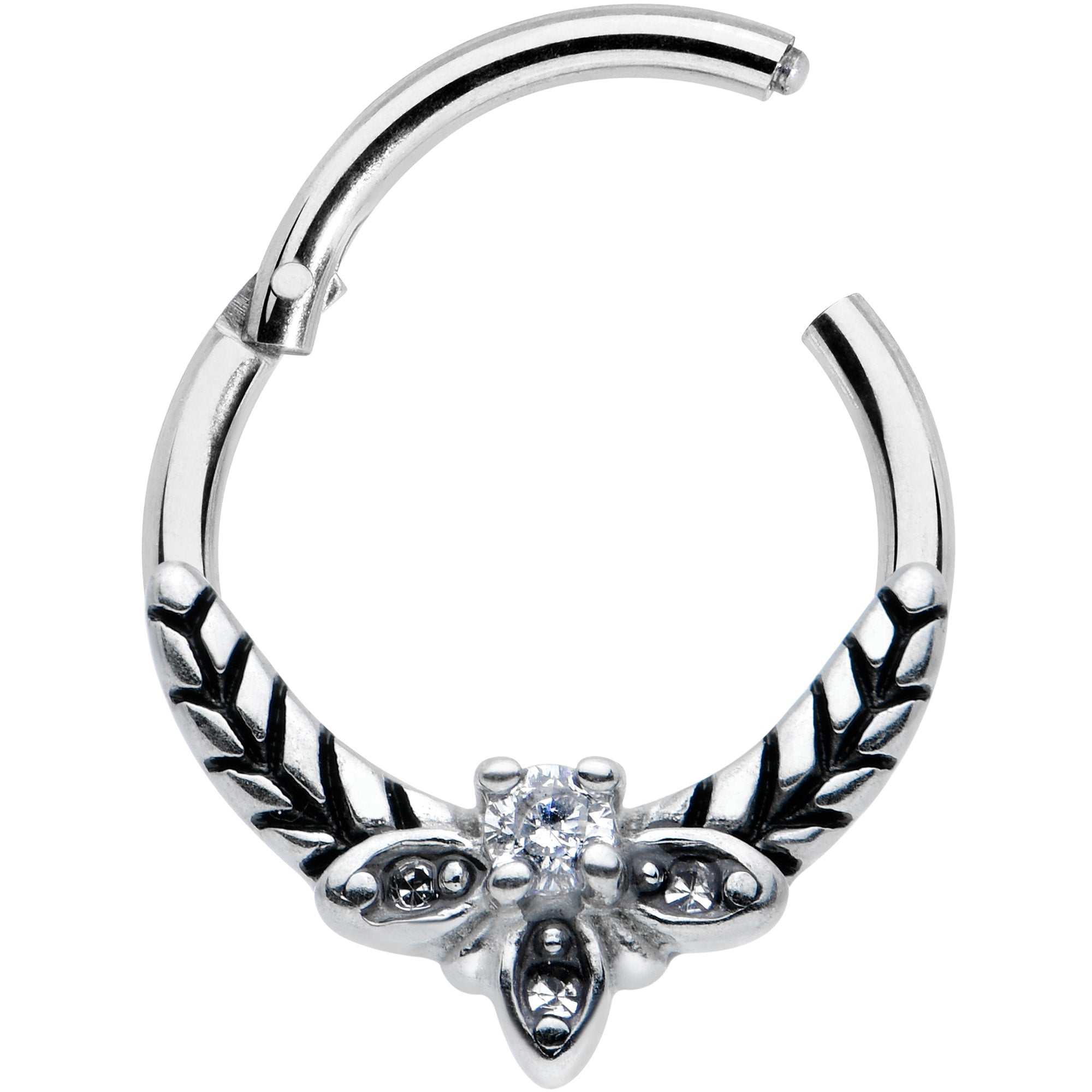 16G 3/8 Clear Gems Gothic Bee Hinged Segment Ring