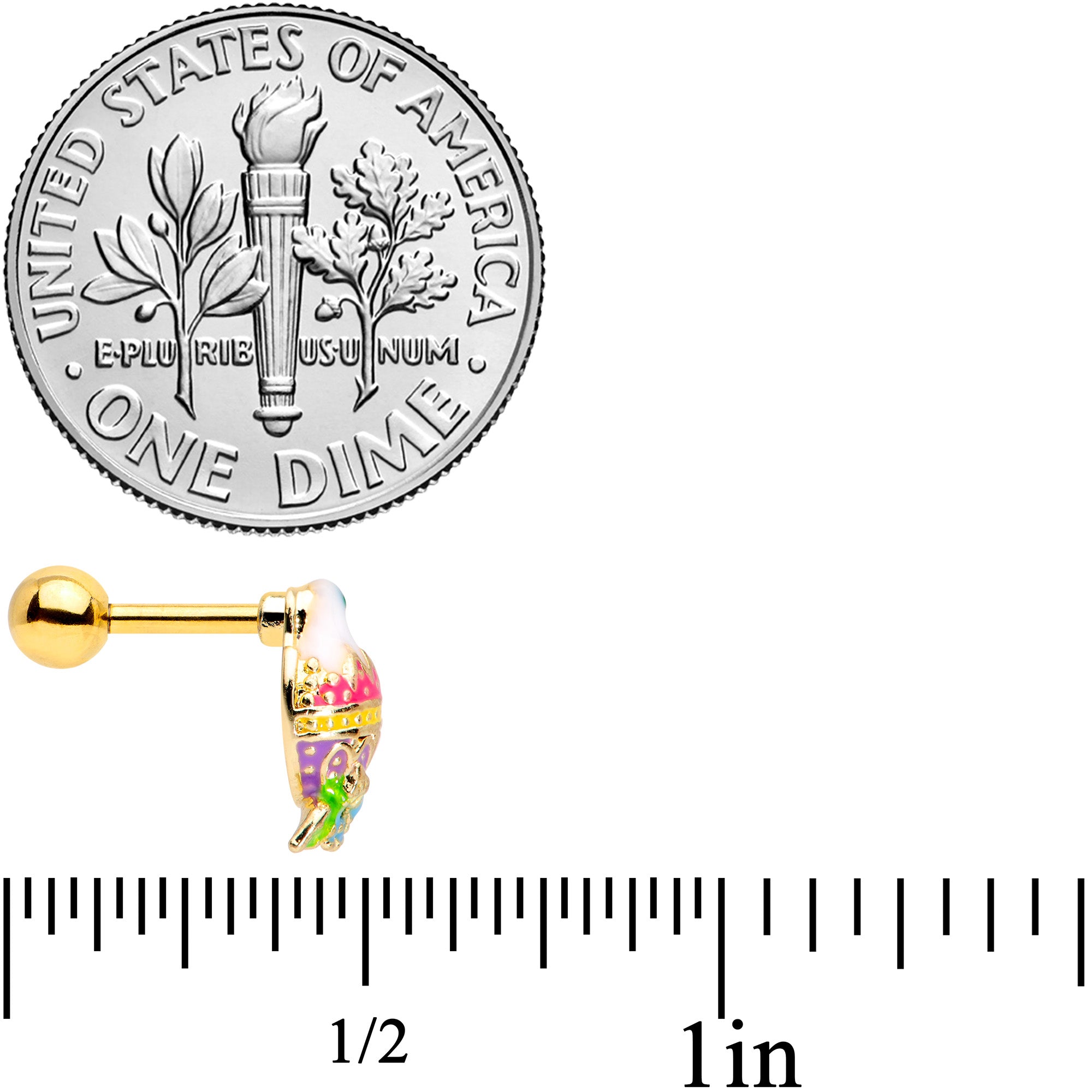 16G 1/4 Gold Tone Yellow Pink Hatched Easter Chick Tragus Earring