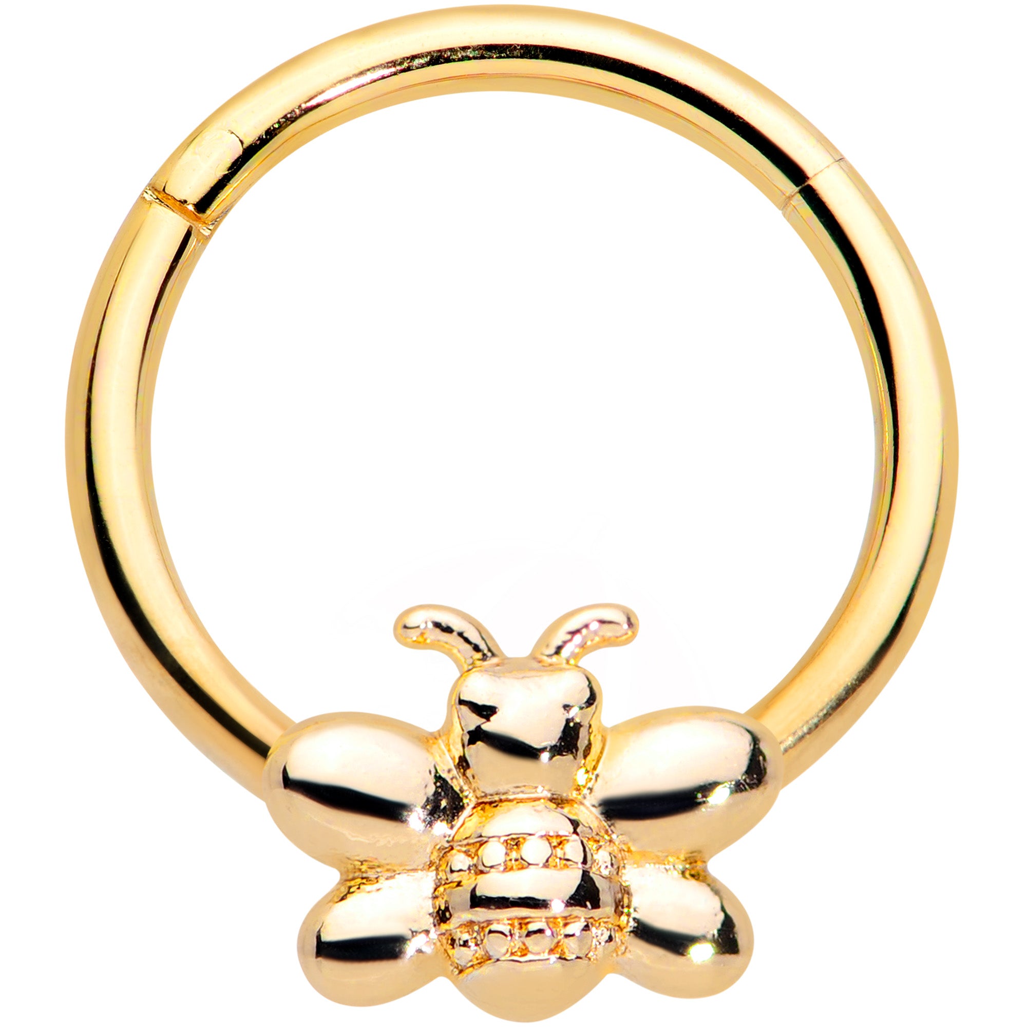 16G 3/8 Gold Tone Simple Stylish Bee Hinged Segment Ring