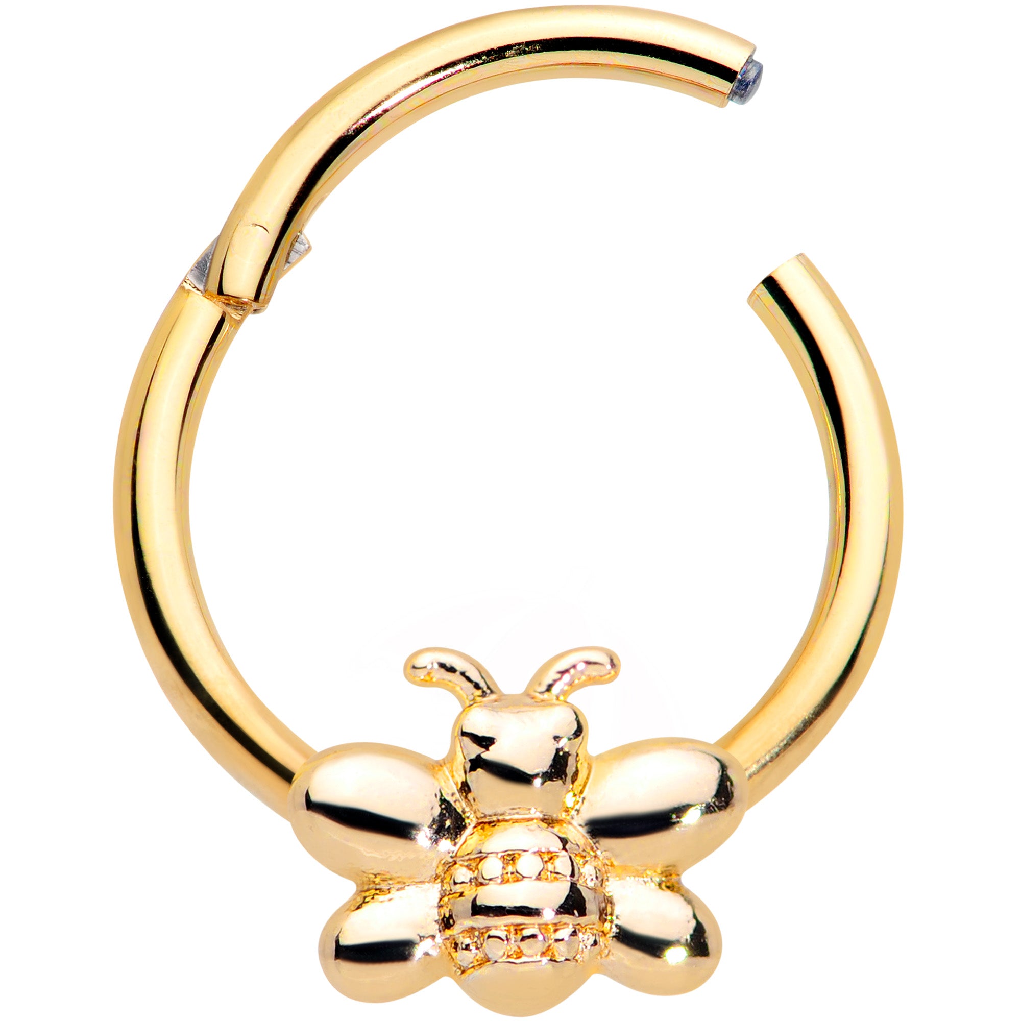 16G 3/8 Gold Tone Simple Stylish Bee Hinged Segment Ring