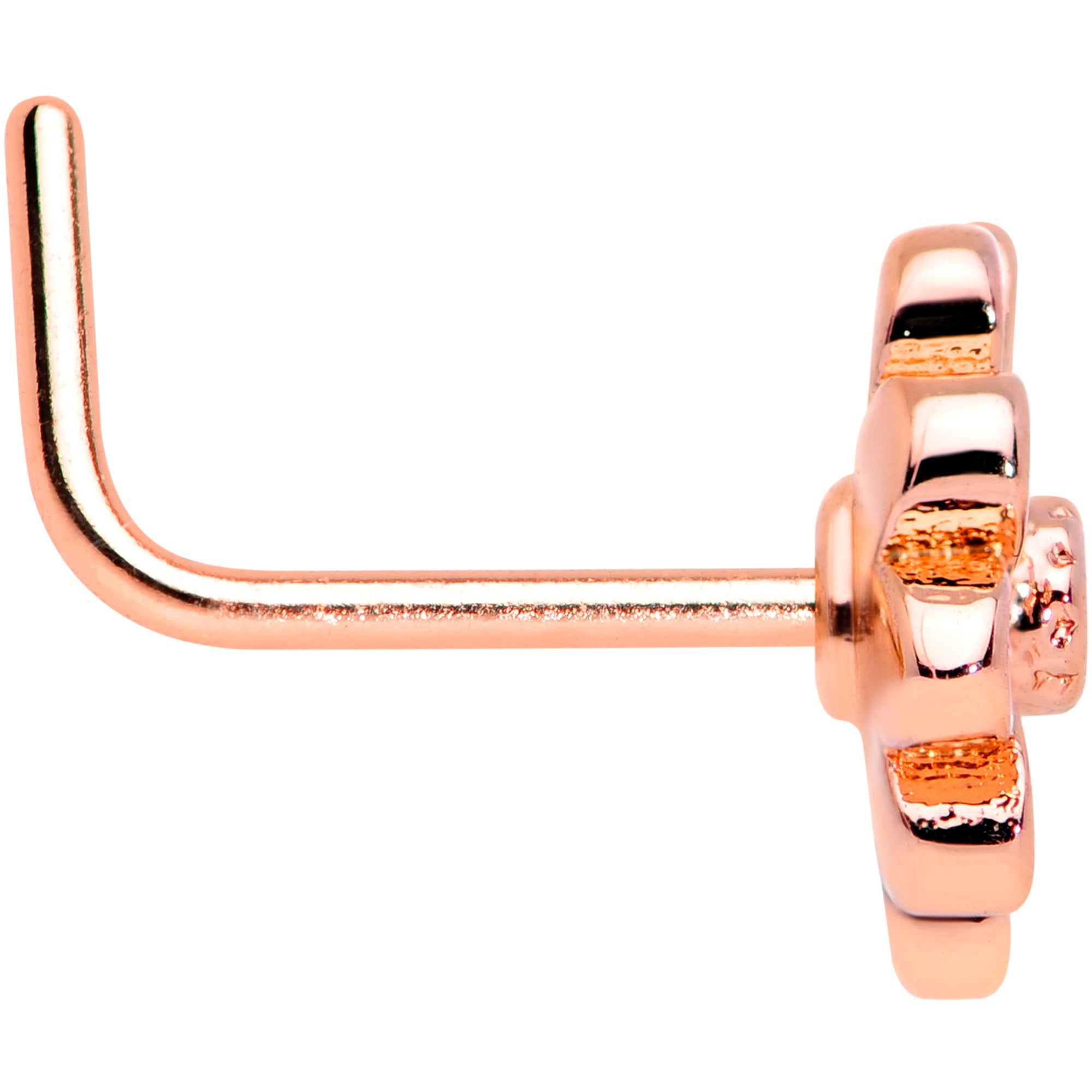 20G 7mm Clear Gem Rose Gold Tone Pink Flower L Shaped Nose Ring