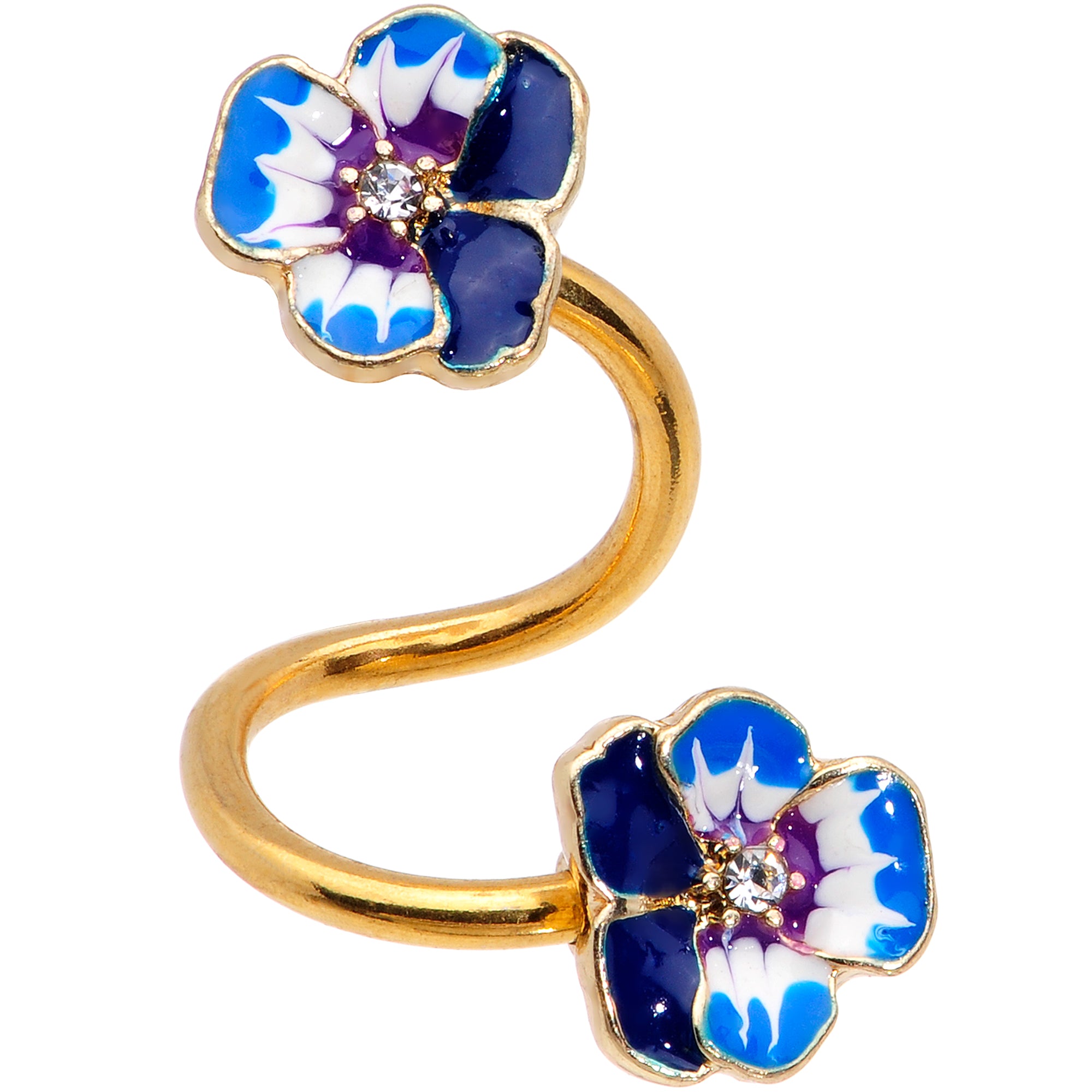 Clear Gem Gold Tone Blue Spring Flower Spiral Twister Belly Ring