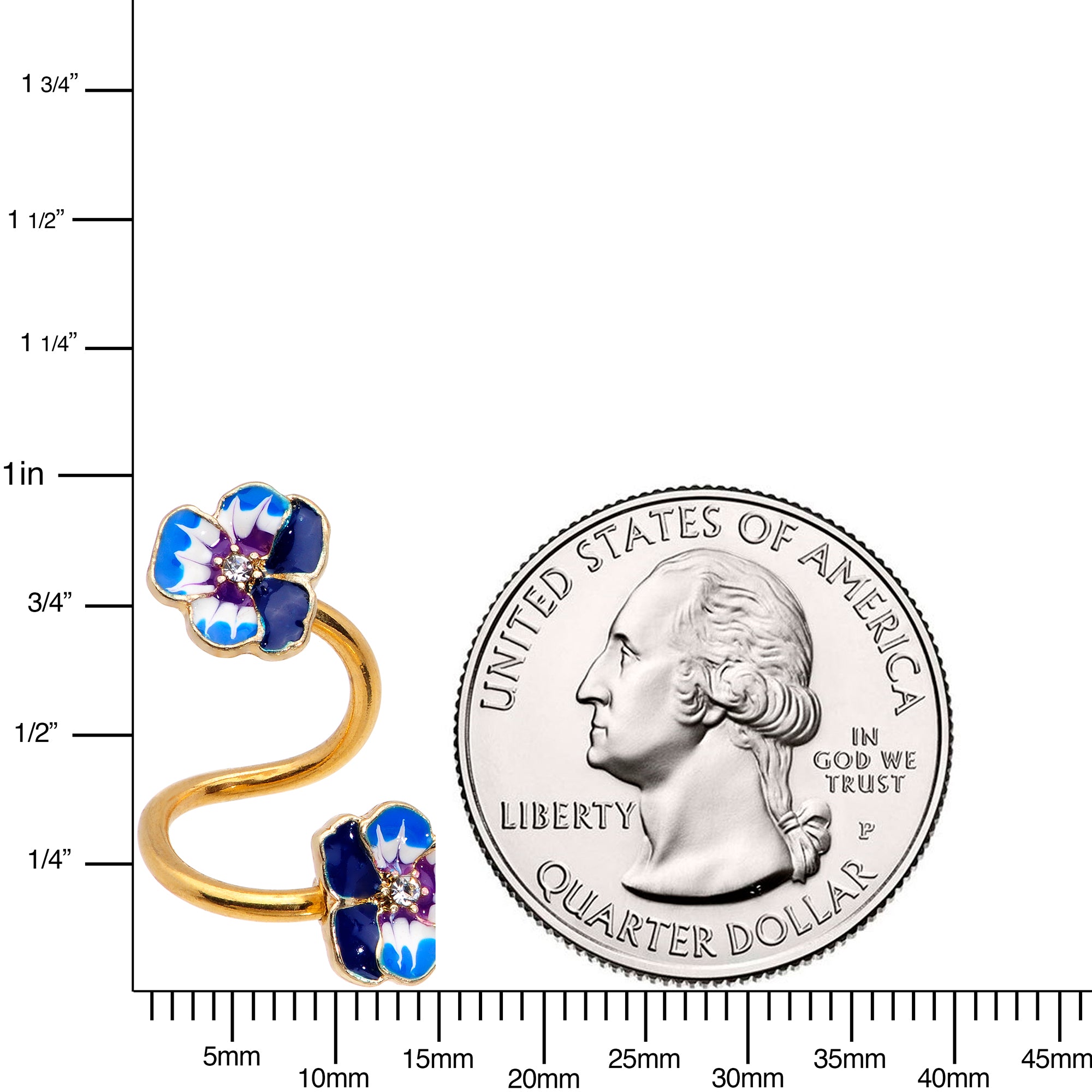 Clear Gem Gold Tone Blue Spring Flower Spiral Twister Belly Ring