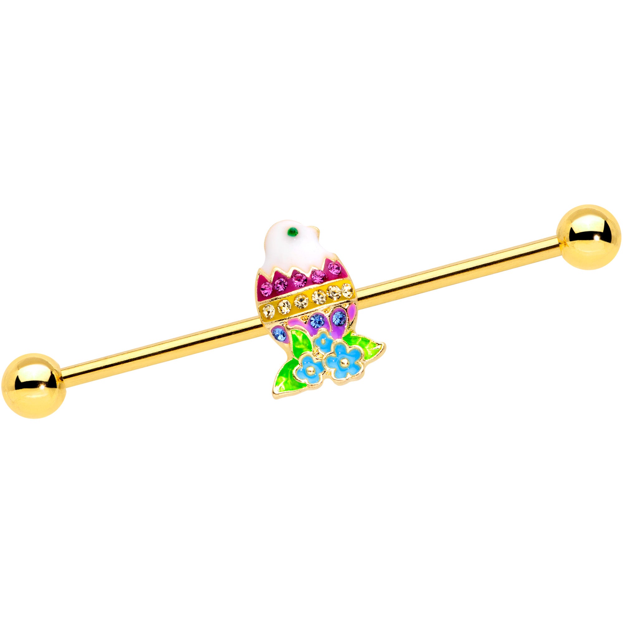 14G Gold Tone Hatched Chick Easter Egg Industrial Barbell 38mm