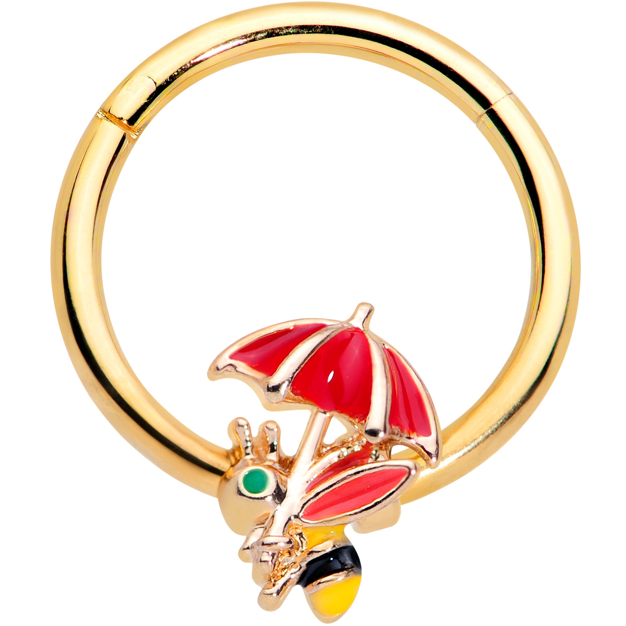 16G 3/8 Gold Tone Rainy Day Umbrella Bee Hinged Segment Ring
