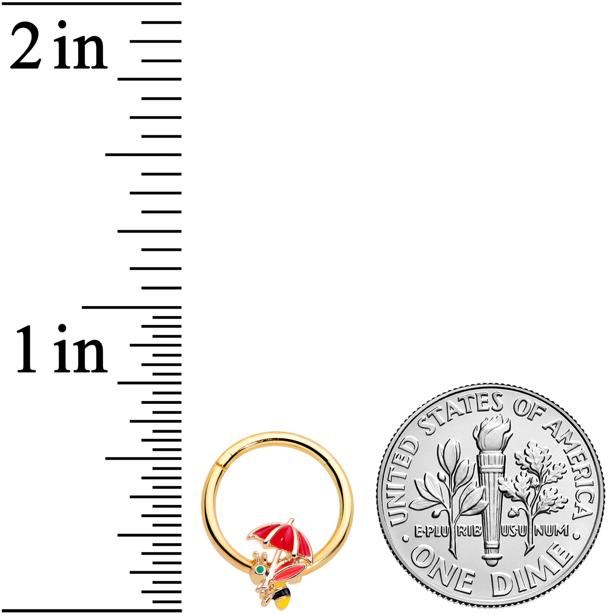 16G 3/8 Gold Tone Rainy Day Umbrella Bee Hinged Segment Ring