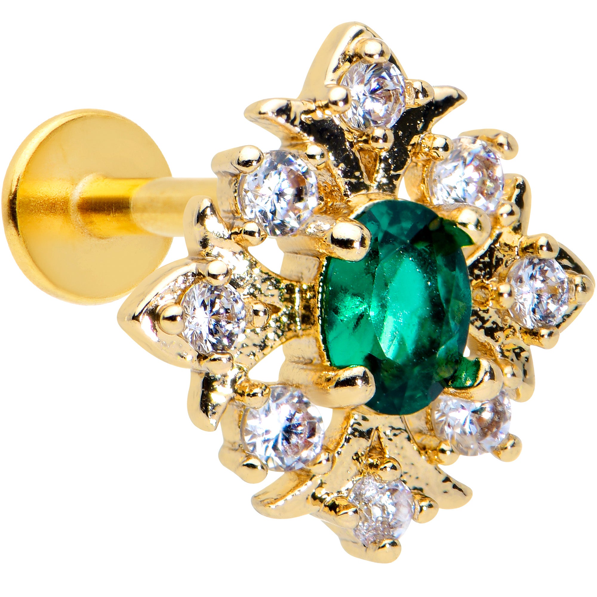 16G 5/16 Clear Green Gem Art Deco Style Labret Monroe Tragus