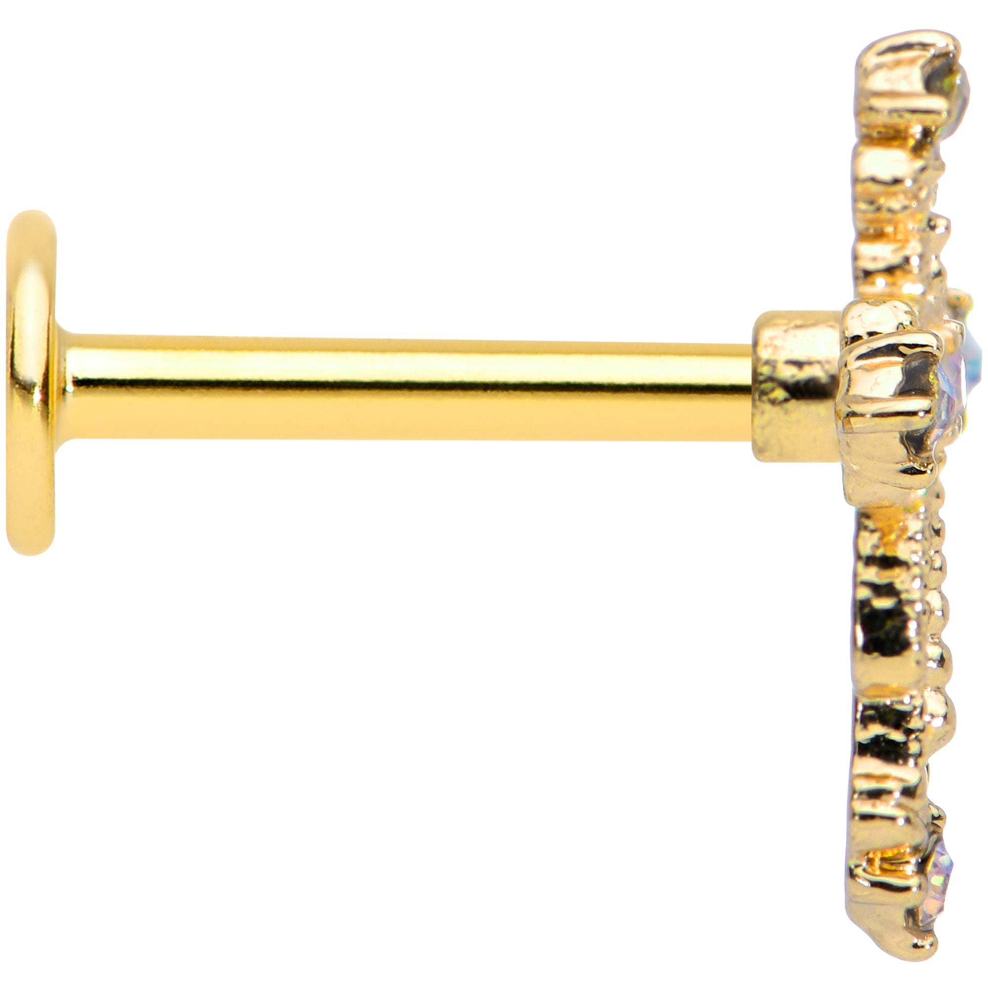 16G 5/16 Aurora Gem Gold Tone Elegant Cross Labret Monroe Tragus