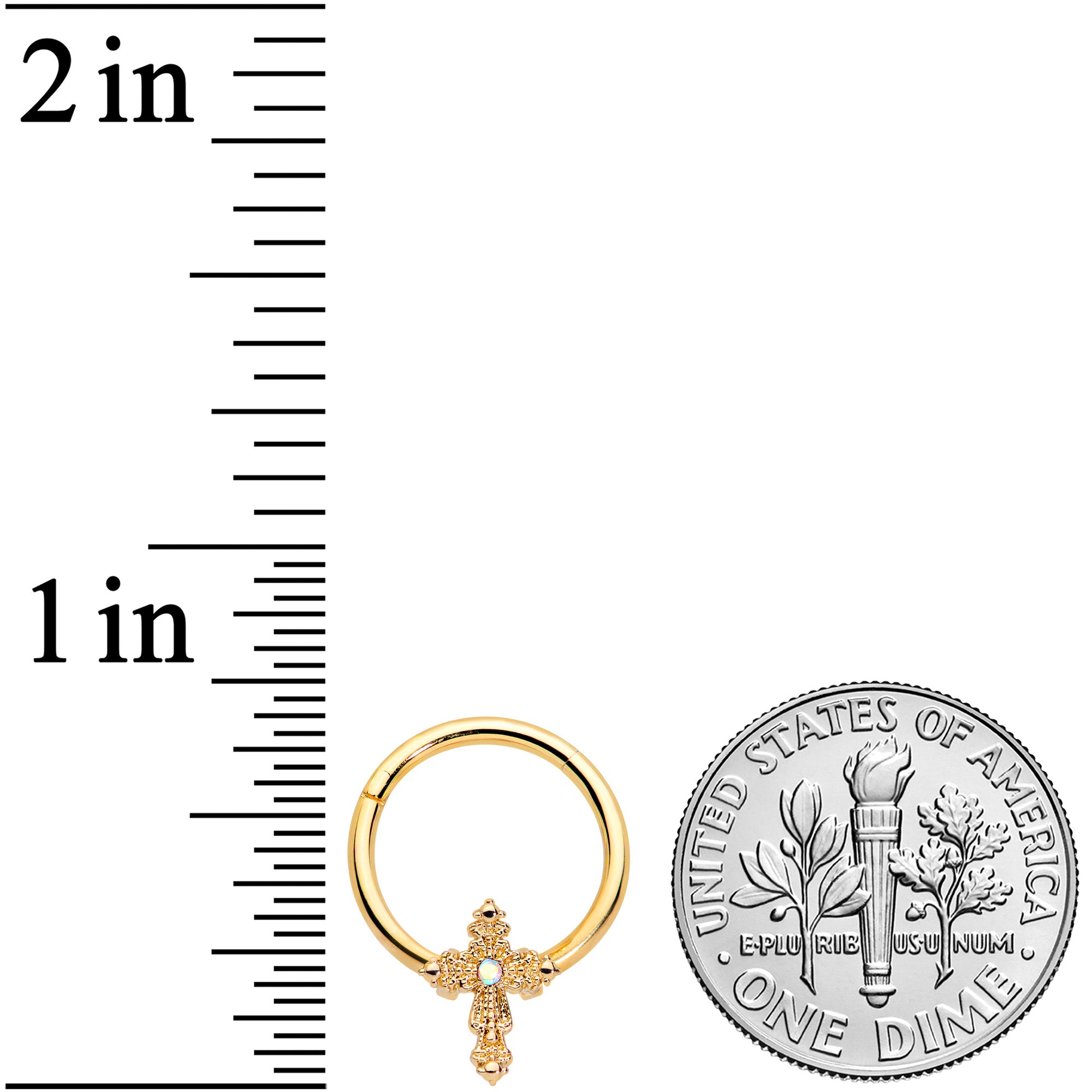 16G 3/8 Aurora CZ Gem Gold Tone Subtle Cross Hinged Segment Ring