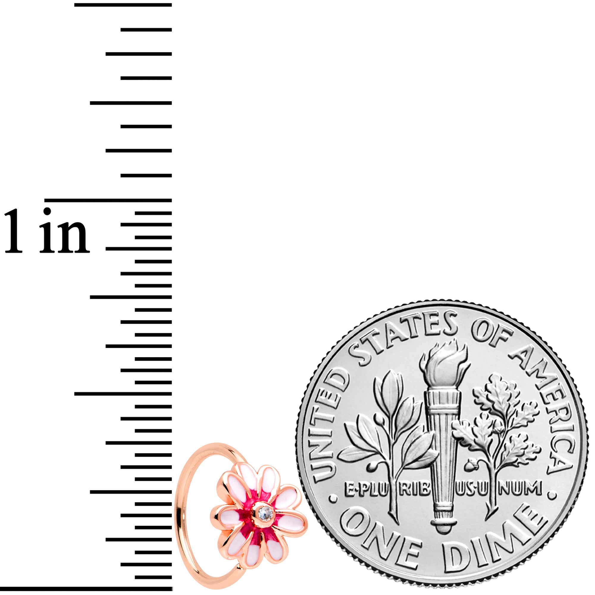 20G 5/16 Clear Gem Rose Gold Tone Pink Flower Nose Hoop