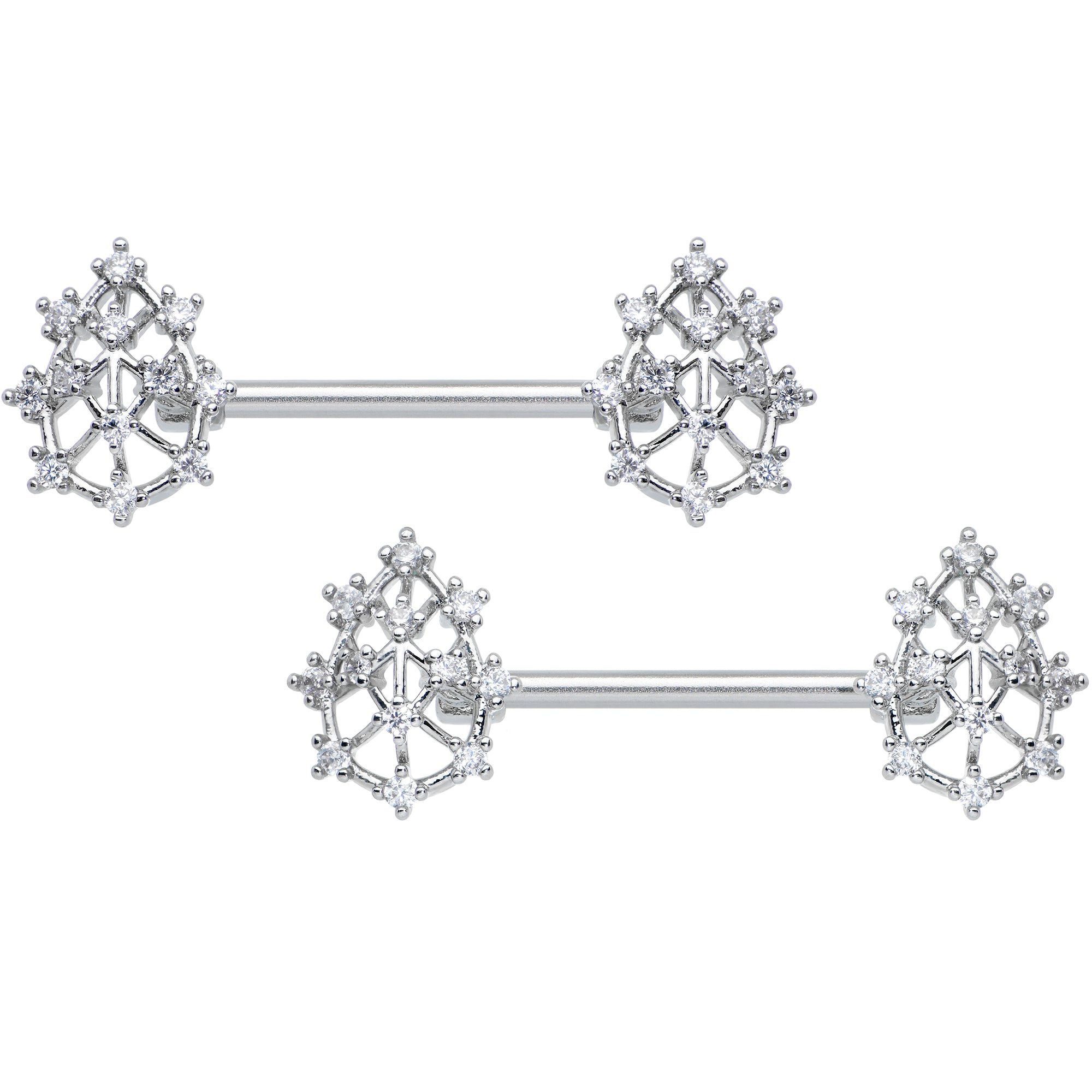 14G 9/16 Clear CZ Gem Constellation Barbell Nipple Ring Set