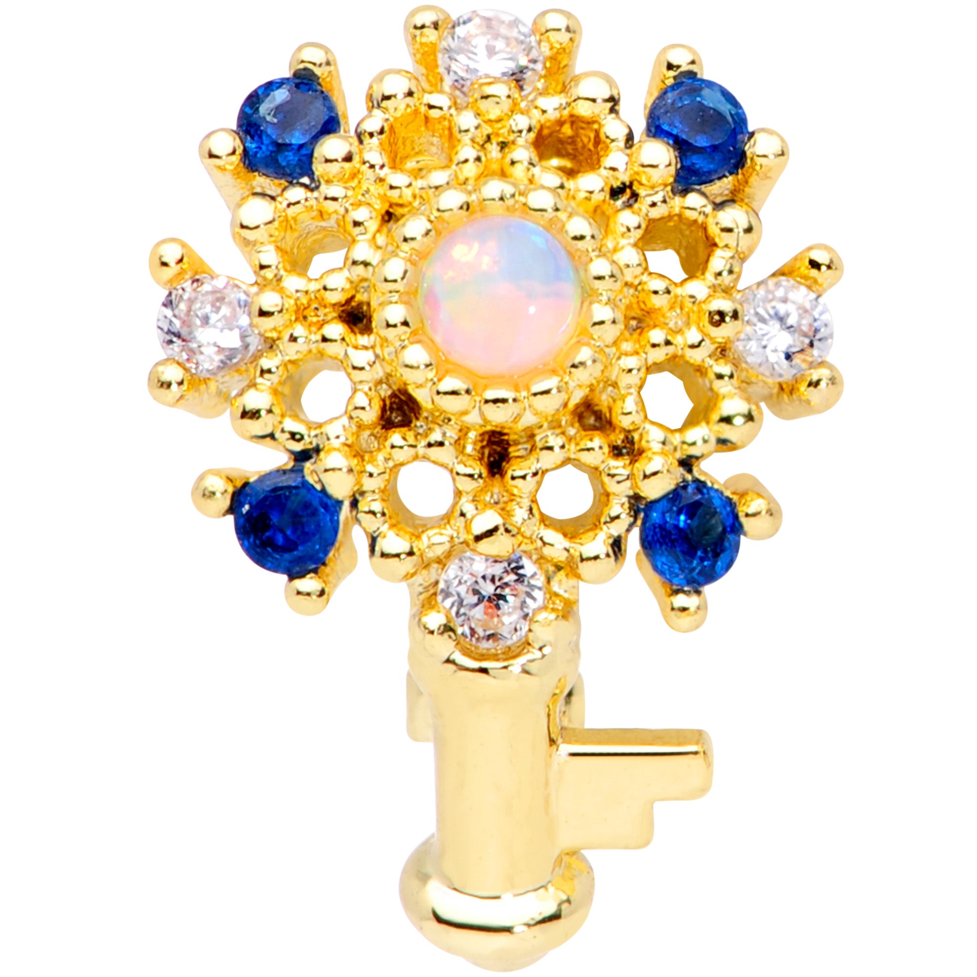 20G 5/16 White Synthetic Opal Gold Tone Key Nose Hoop