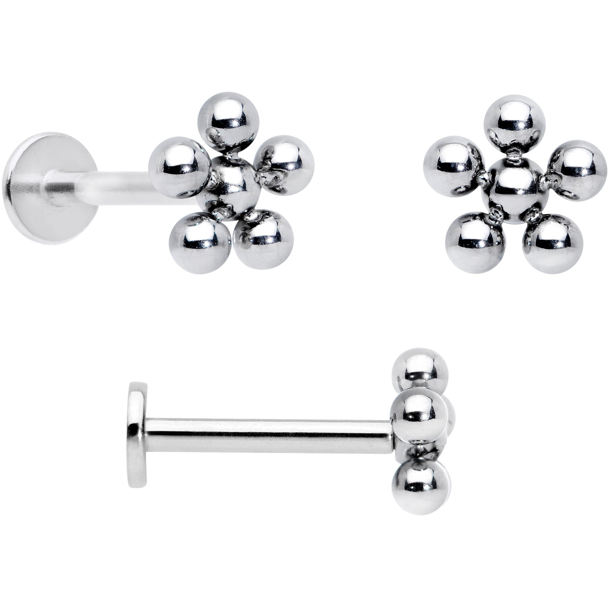 16G 5/16 Clear CZ Gem Flower Butterfly Labret Tragus Set of 3