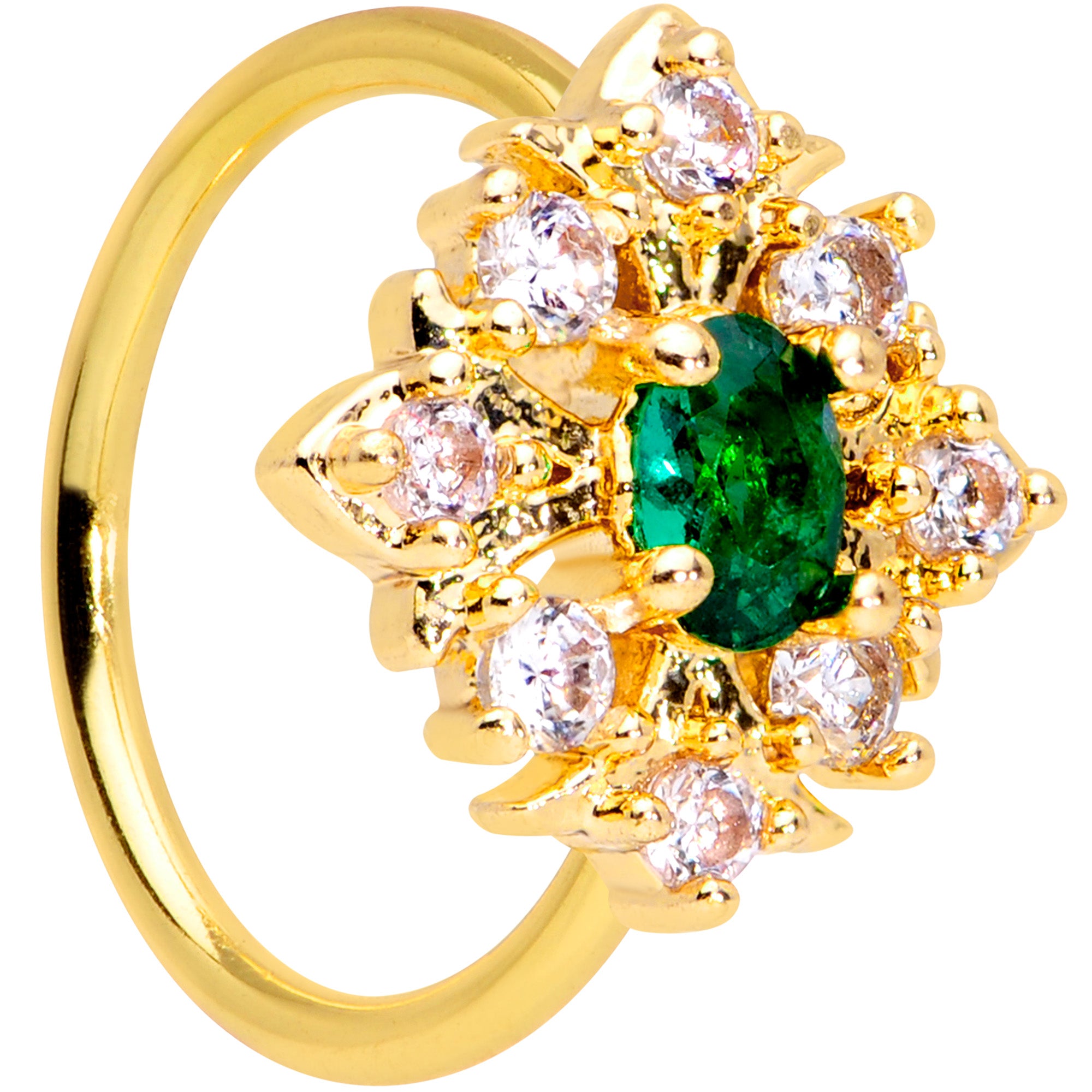 20G 5/16 Clear Green Gem Gold Tone Art Deco Style Nose Hoop