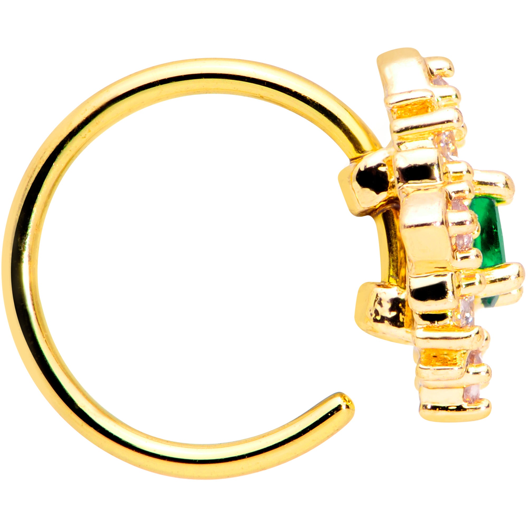20G 5/16 Clear Green Gem Gold Tone Art Deco Style Nose Hoop