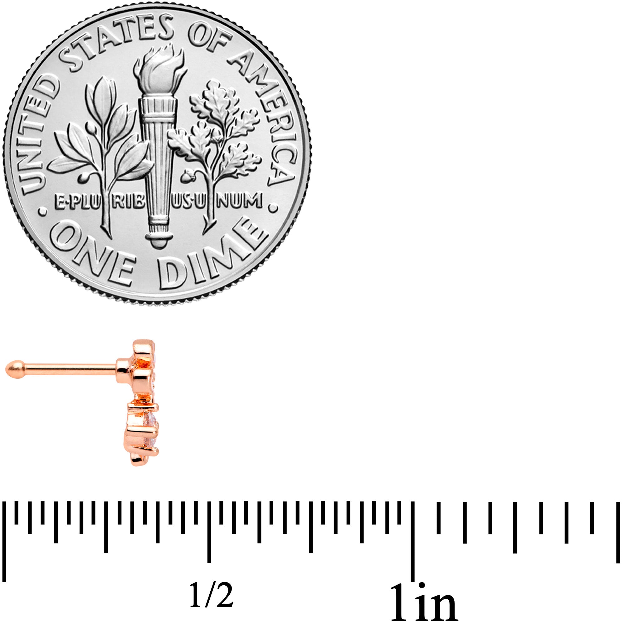 20G 1/4 Clear CZ Gem Rose Gold Tone Butterfly Flower Nose Bone