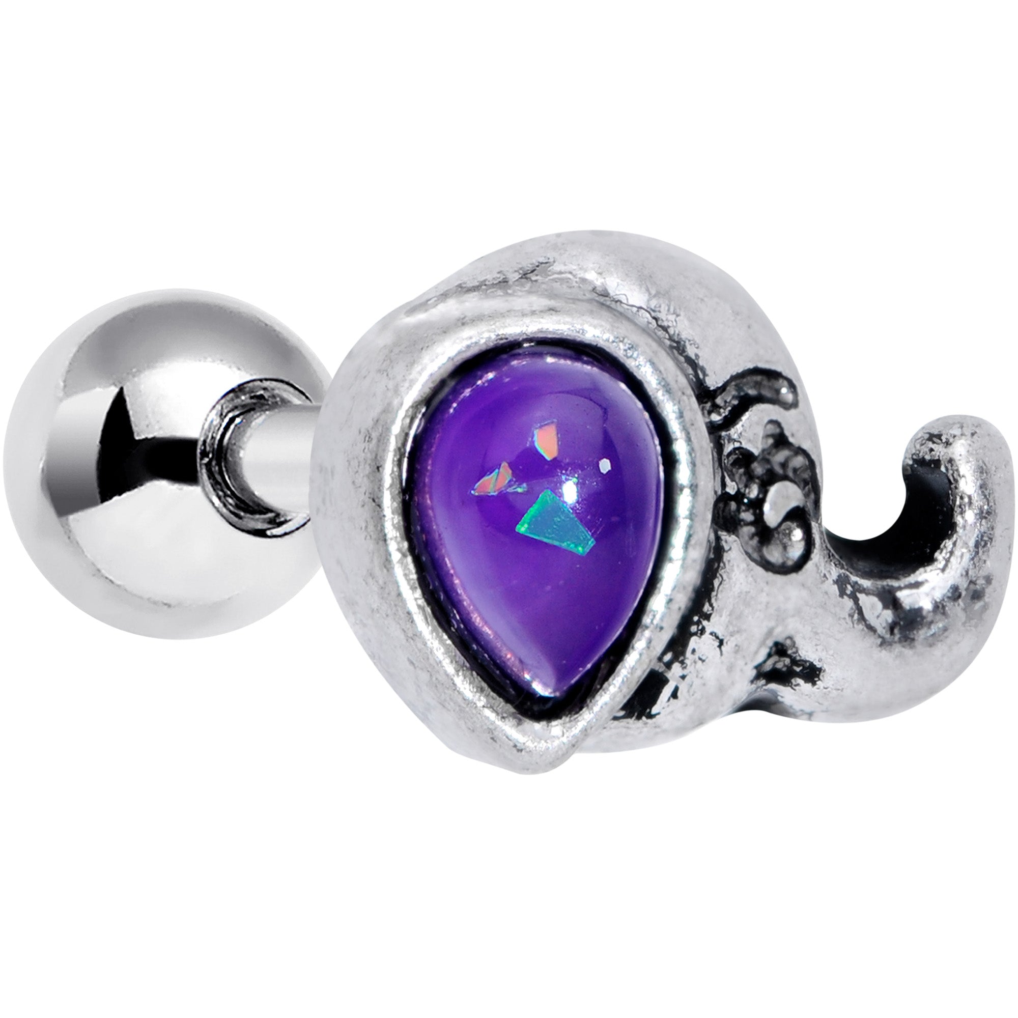 16G 1/4 Blue Faux Opal Elegant Elephant Cartilage Tragus Earring