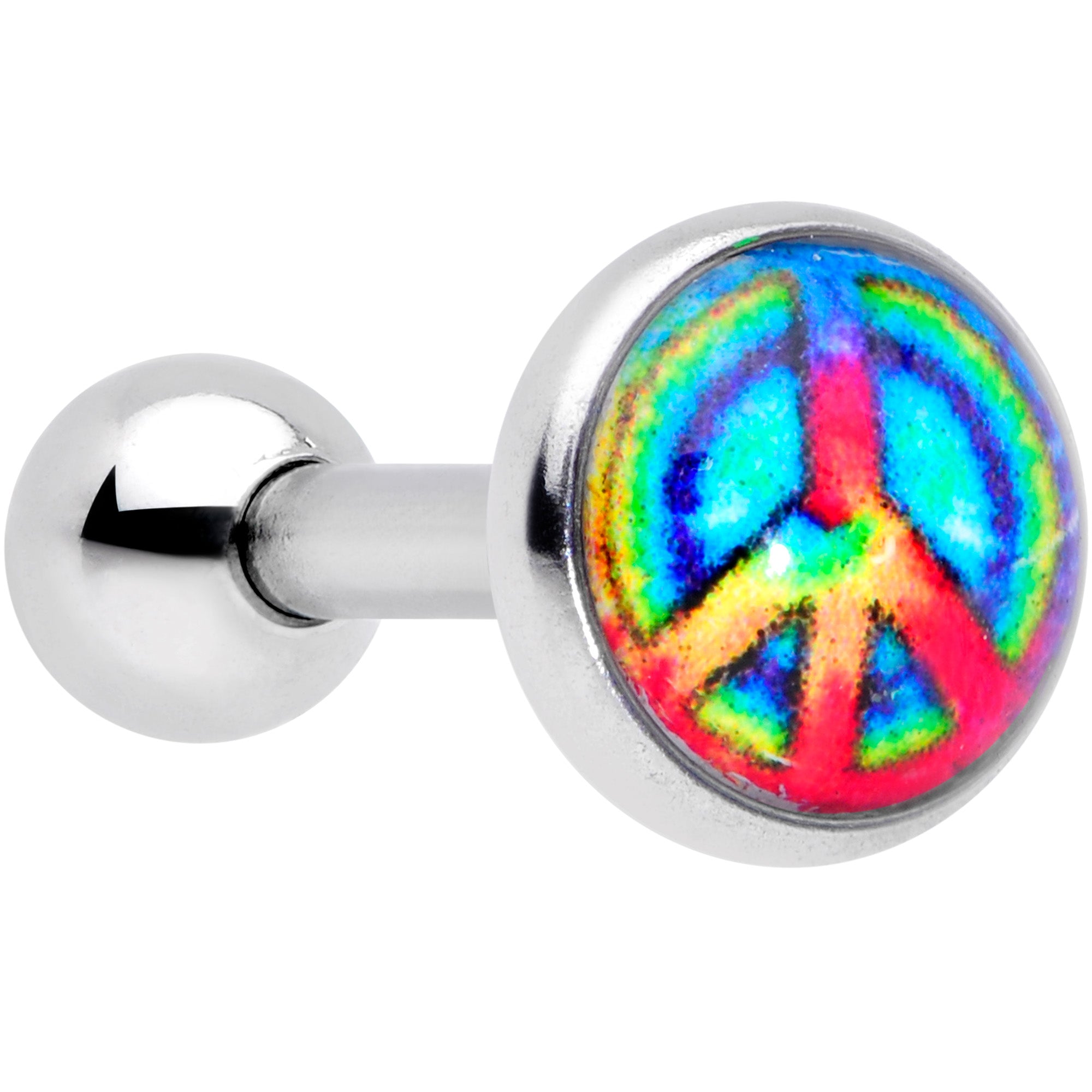 16G 1/4 Rainbow Tie Dye Peace Sign Cartilage Tragus Earring