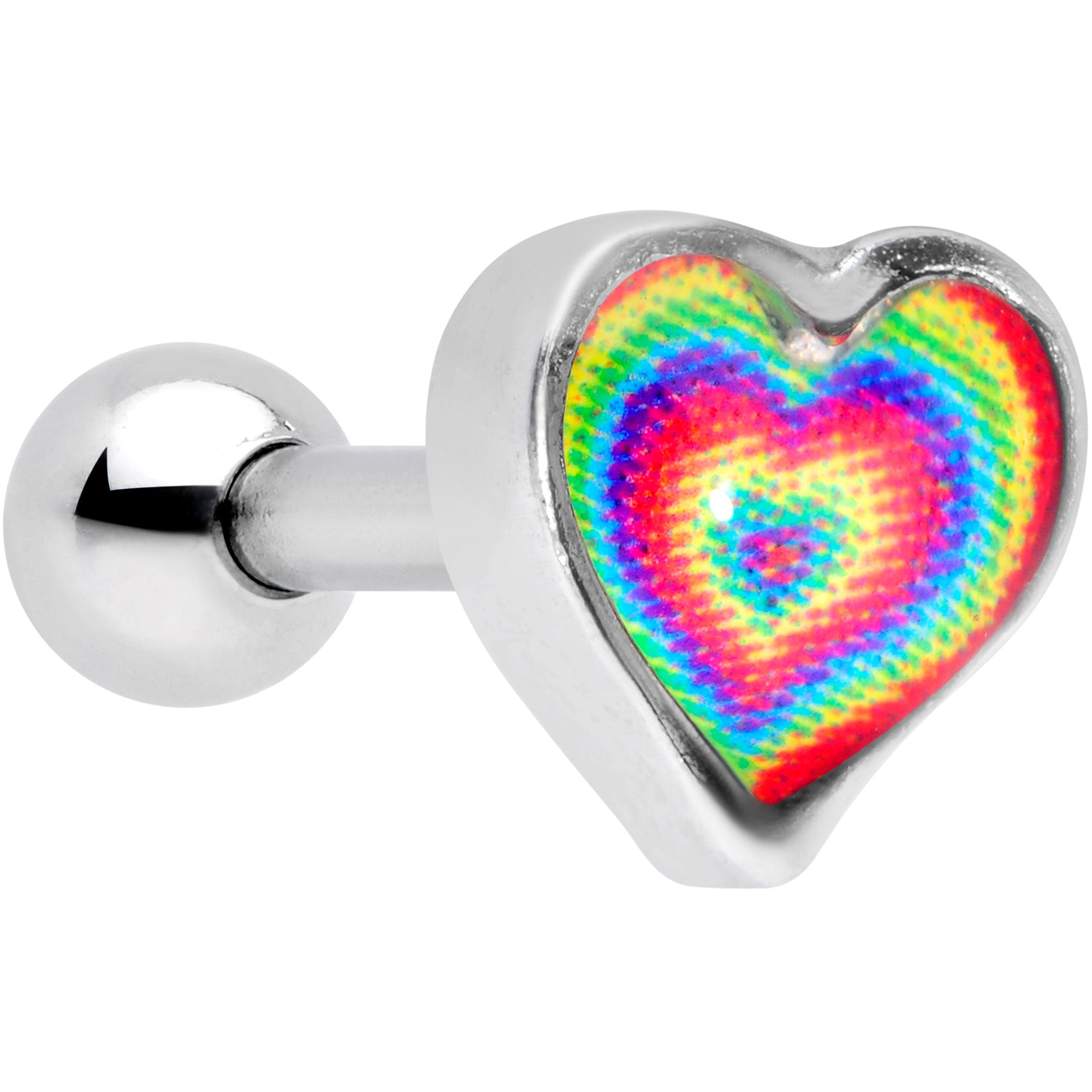 16G 1/4 Rainbow Tie Dye Heart Valentines Day Cartilage Tragus