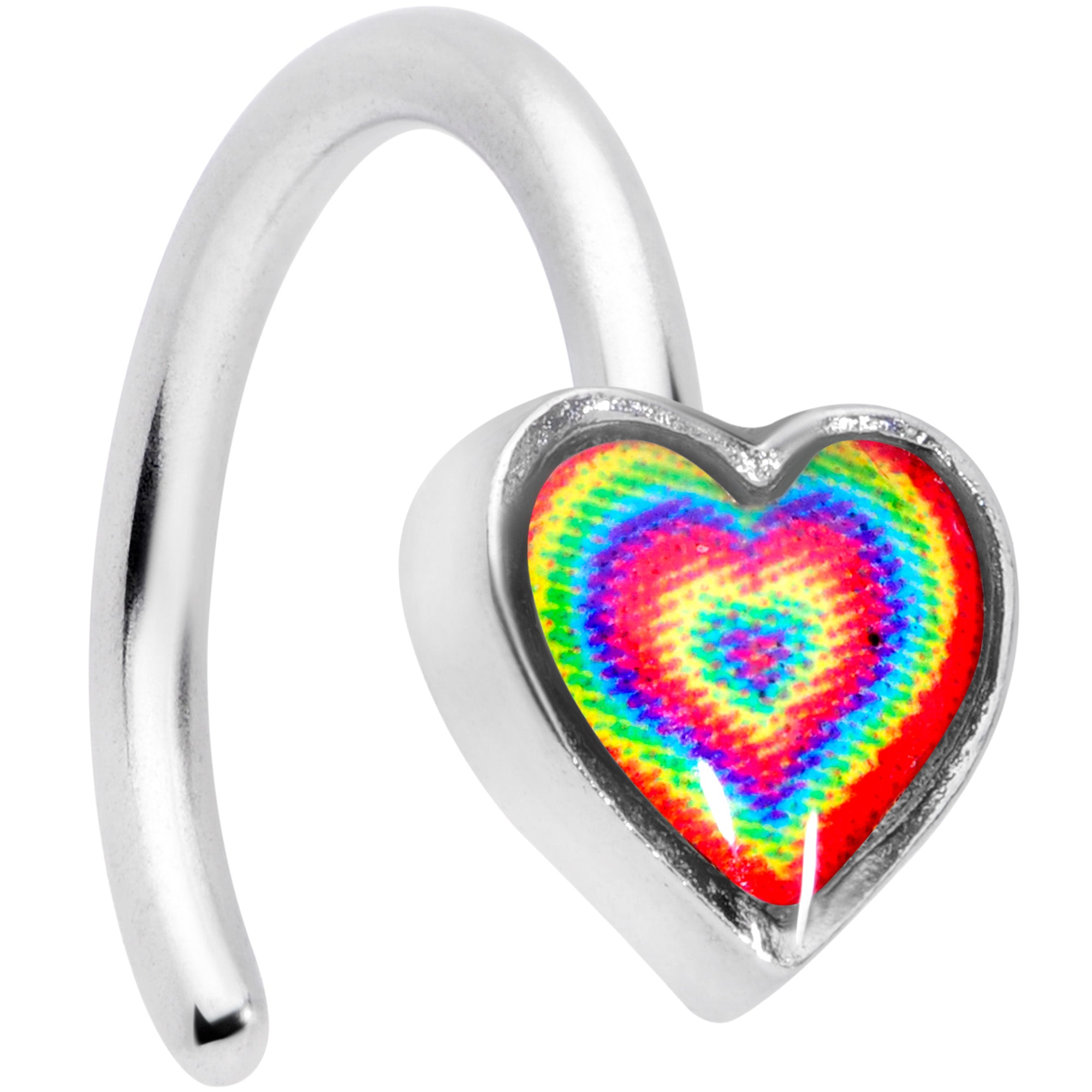 18G 5/16 Rainbow Tie Dye Heart Valentines Day Nose Hoop