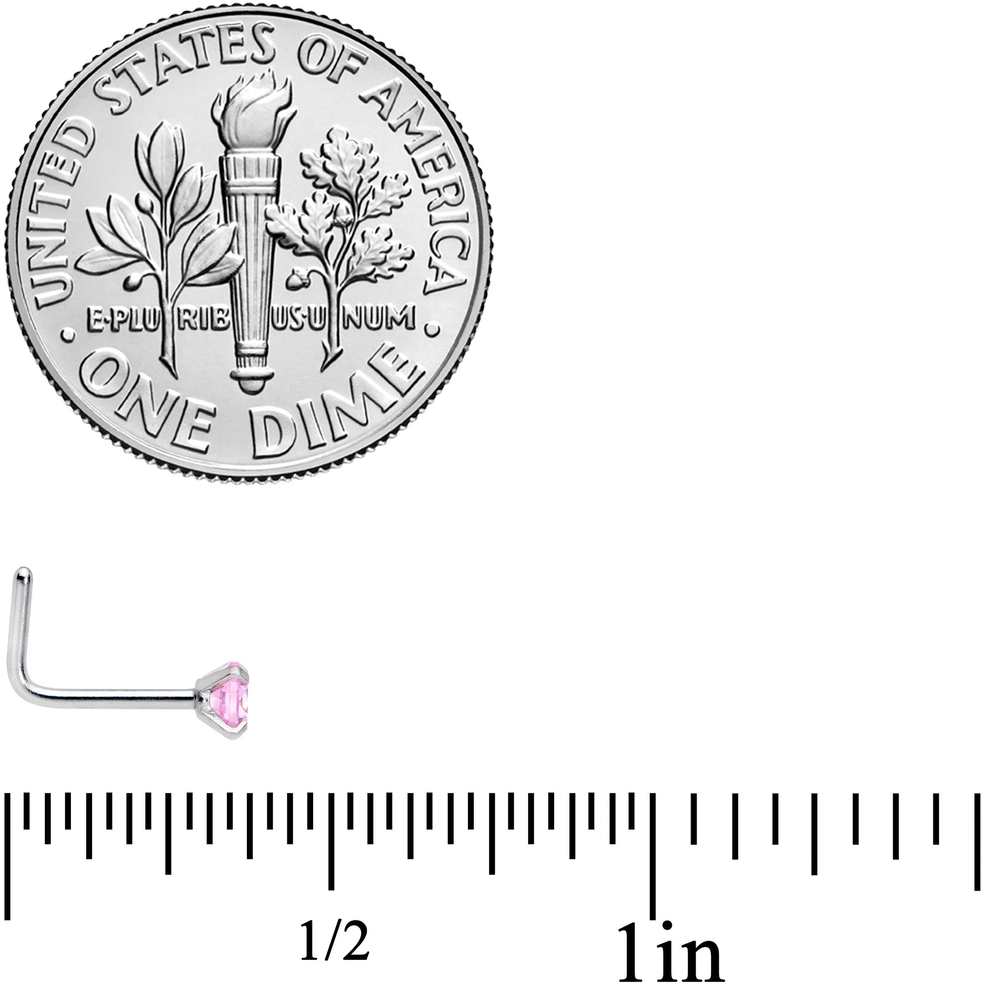 20G 5/16 1/4 Pink CZ Gem Daisy Nose Hoop Bone L Shape Set of 4