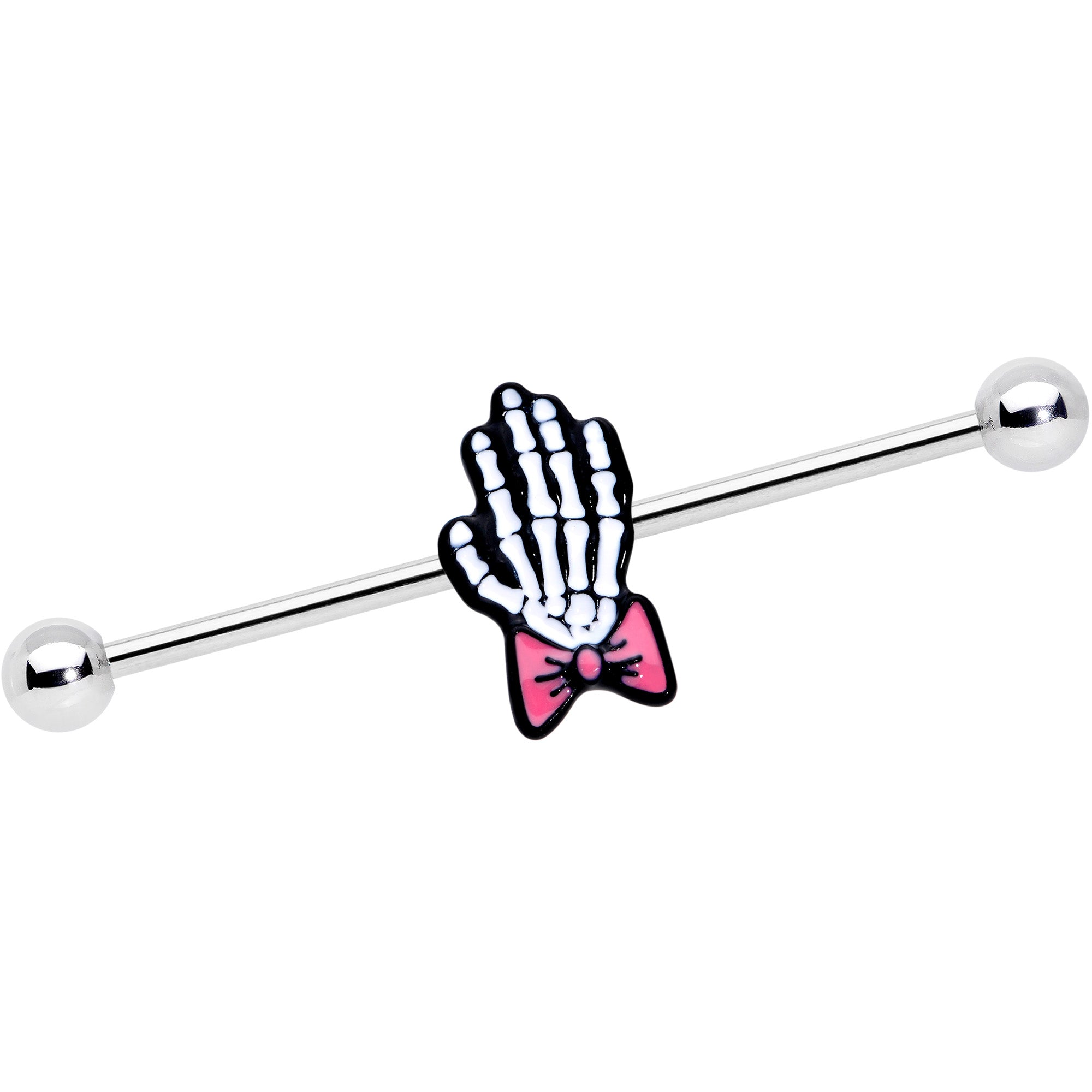 14G Skeleton Hand Bow Halloween Industrial Barbell 38mm