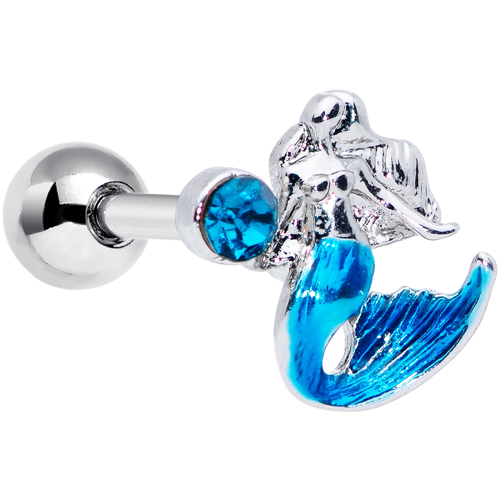 16G 1/4 Aqua Gem Blue Mermaid Cartilage Tragus Earring