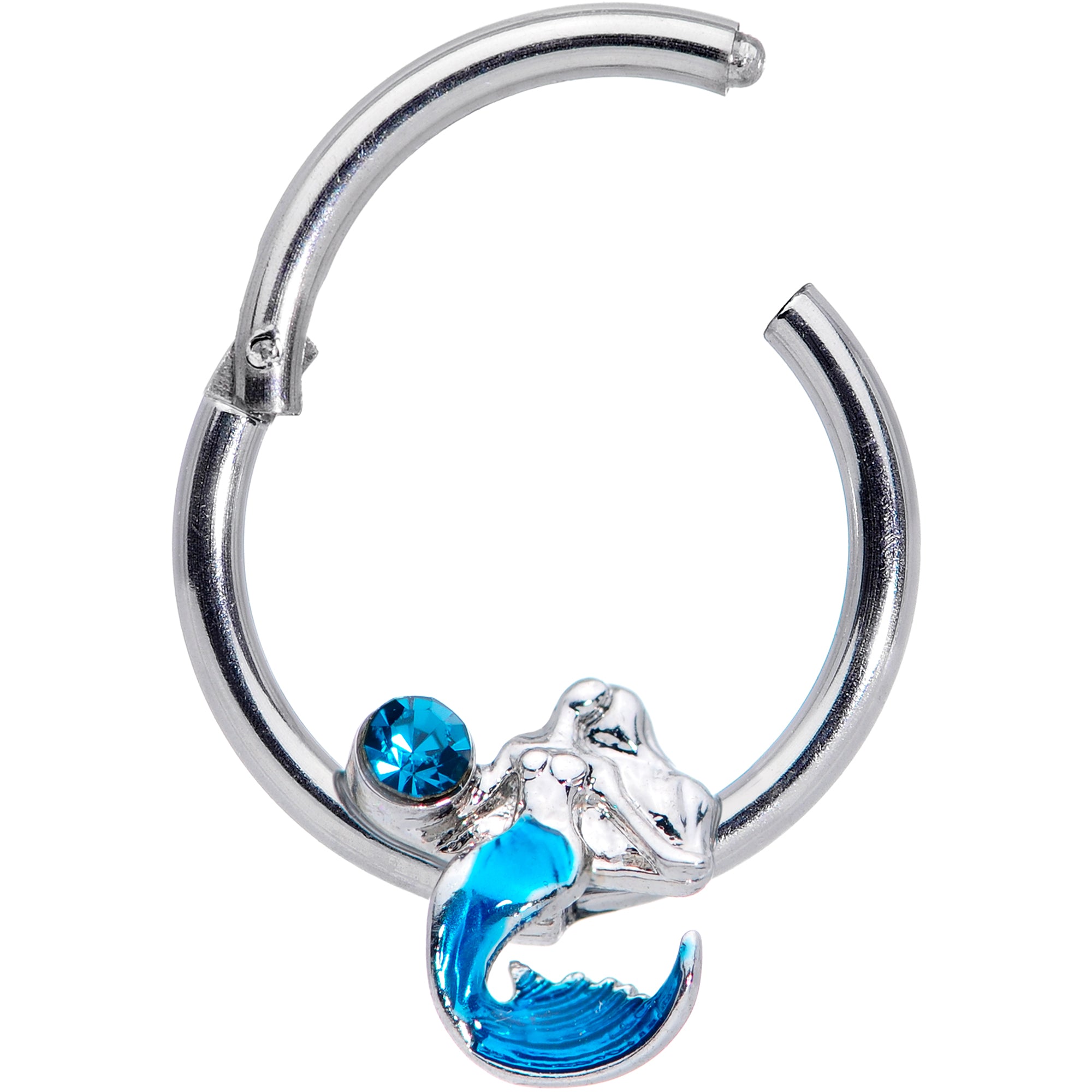 16G 3/8 Aqua Gem Blue Mermaid Hinged Segment Ring