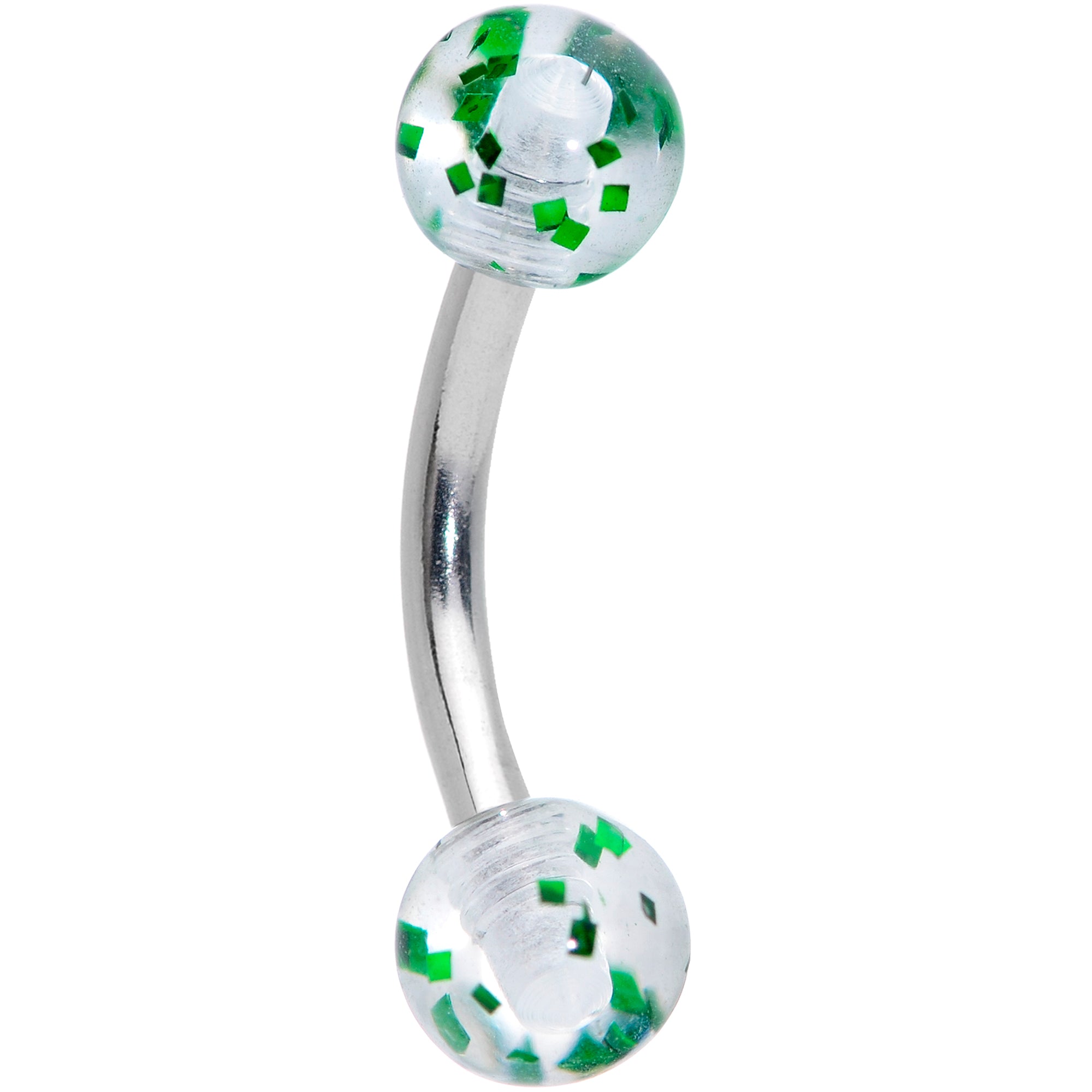 16G 5/16 Clear Green Glitter Ends Curved Barbell