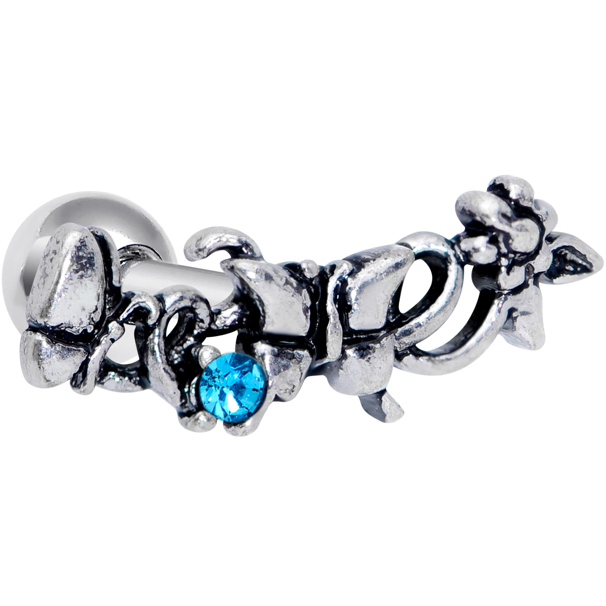 16G 1/4 Blue Gem Array of Butterflies Cartilage Tragus Earring