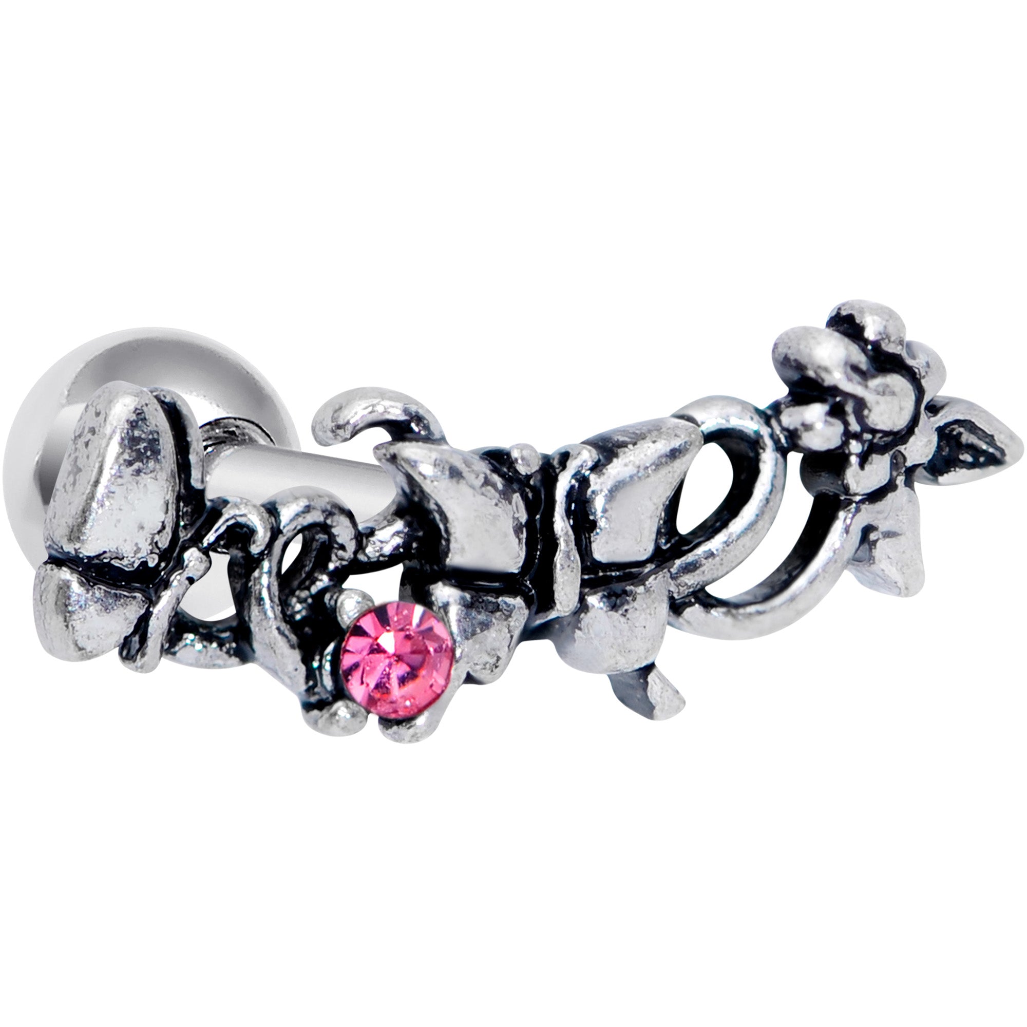 16G 1/4 Pink Gem Array of Butterflies Cartilage Tragus Earring