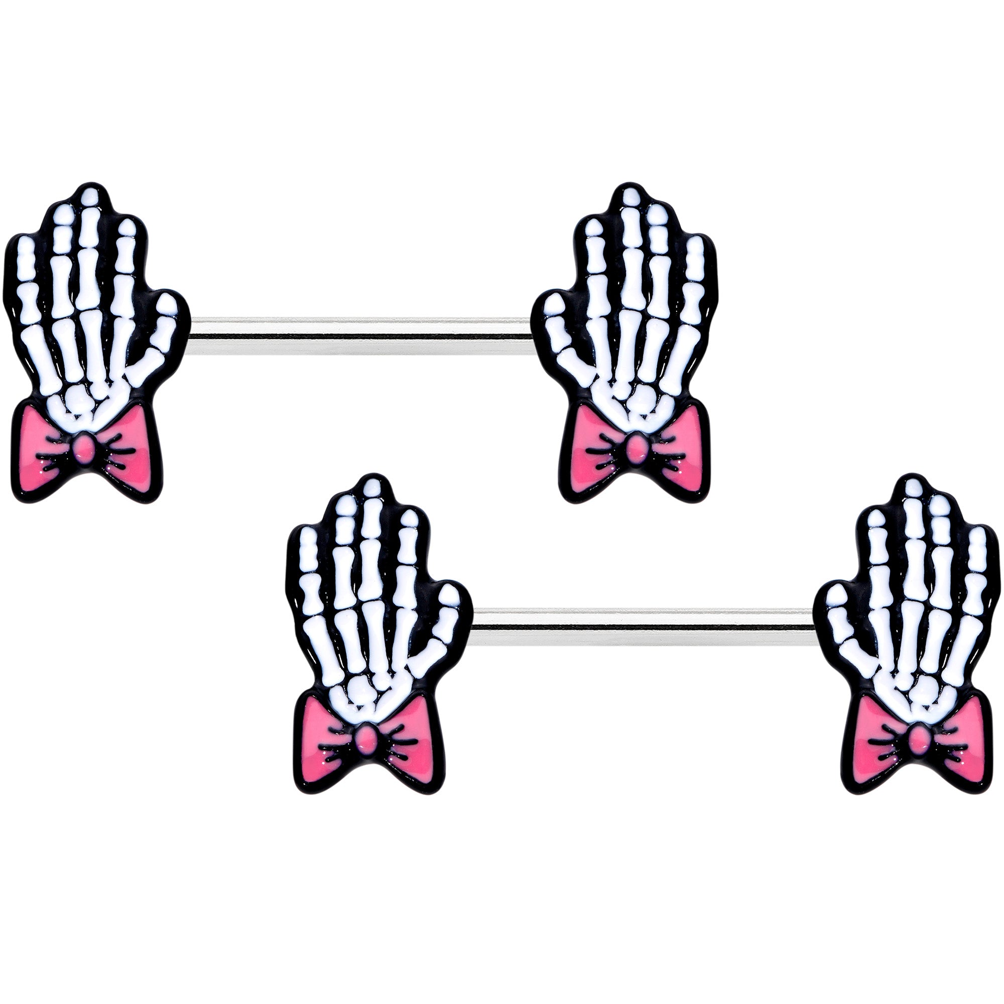 14G 9/16 Skeleton Hand Bow Halloween Barbell Nipple Ring Set