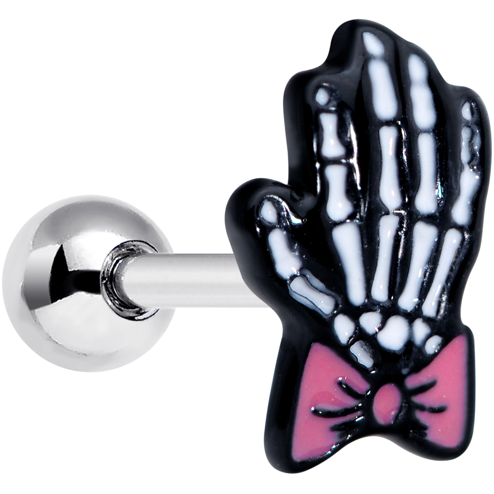 16G 1/4 Skeleton Hand Bow Halloween Cartilage Tragus Earring