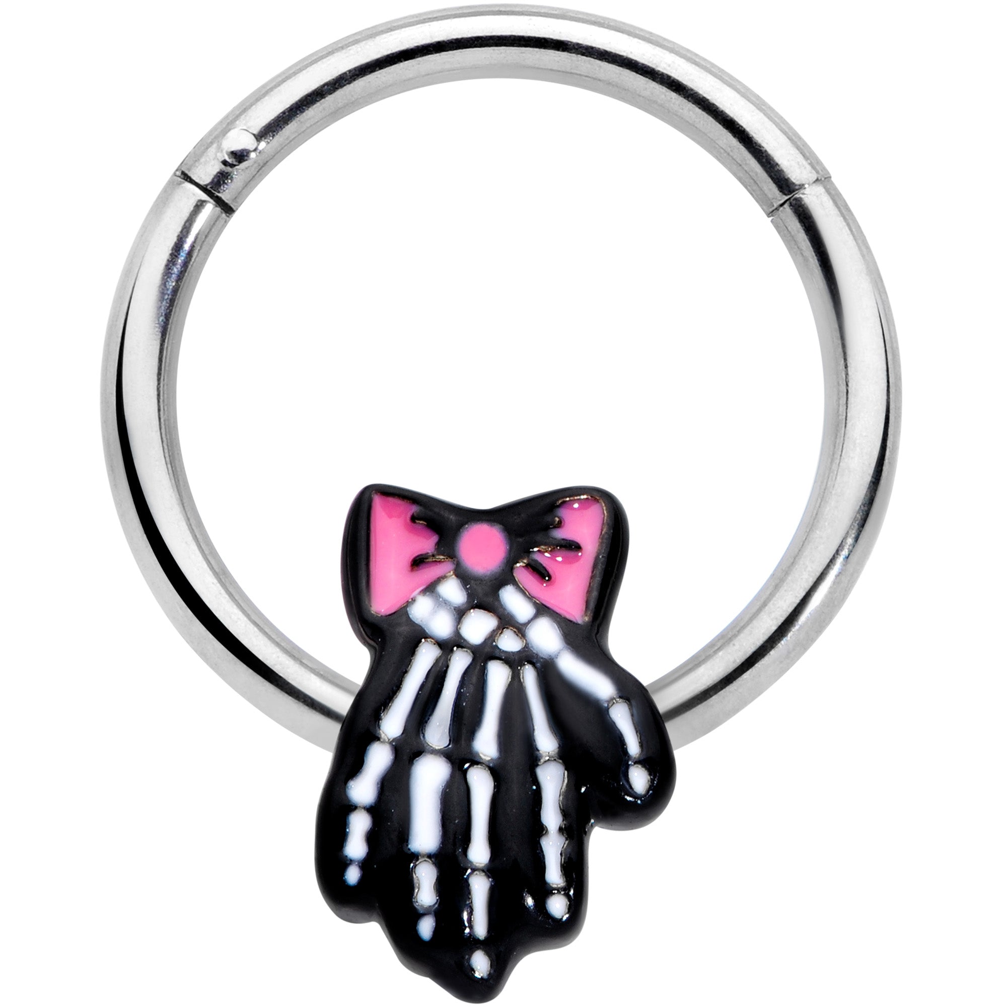 16G 3/8 Skeleton Hand Bow Halloween Hinged Segment Ring