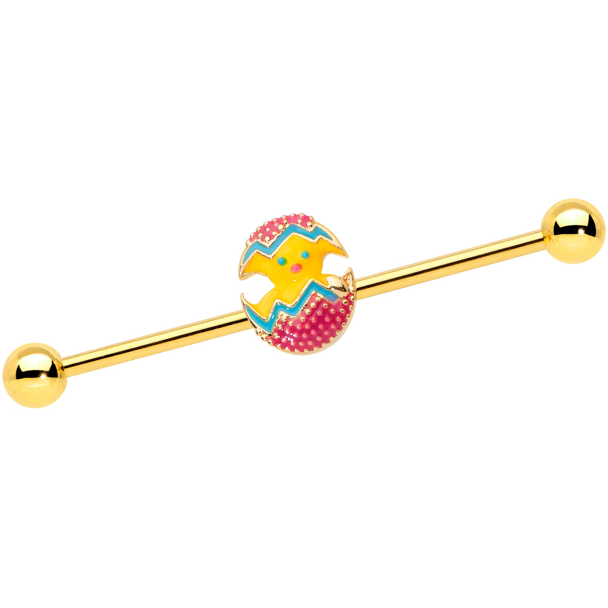 14G Gold Tone Red Fancy Easter Chick Industrial Barbell 38mm