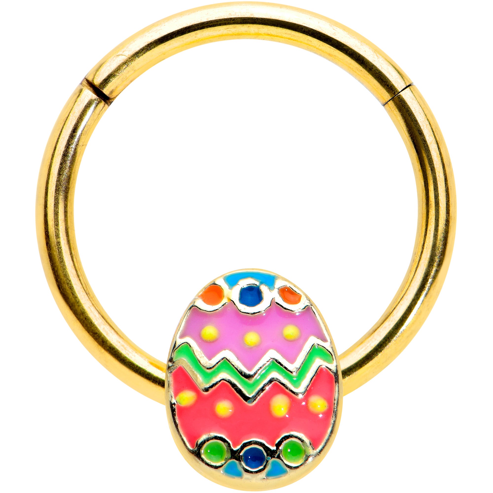 16G 3/8 Gold Tone Funky Painted Easter Egg Hinged Segment Ring