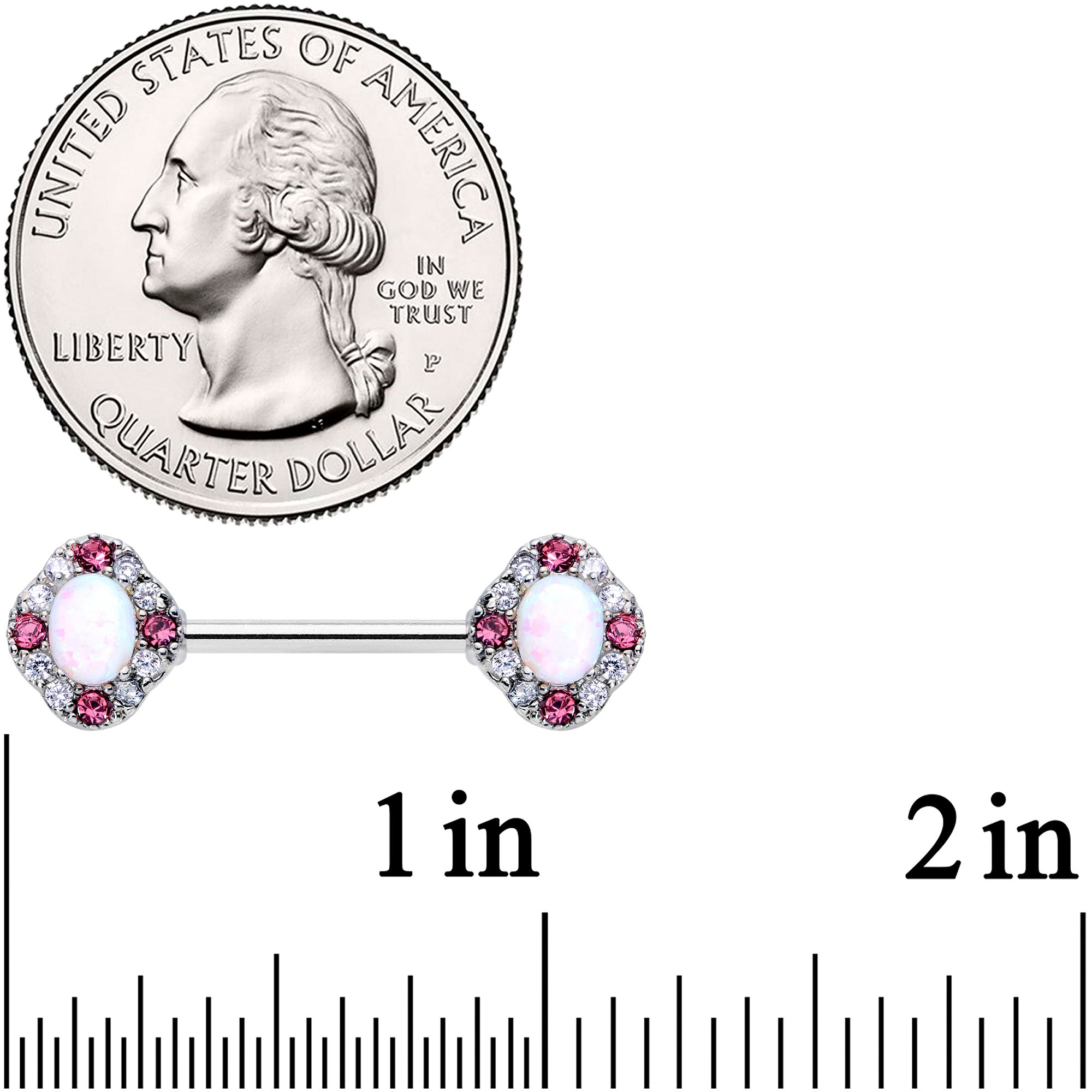 14G 9/16 White Synthetic Opal Glam Oval Barbell Nipple Ring Set