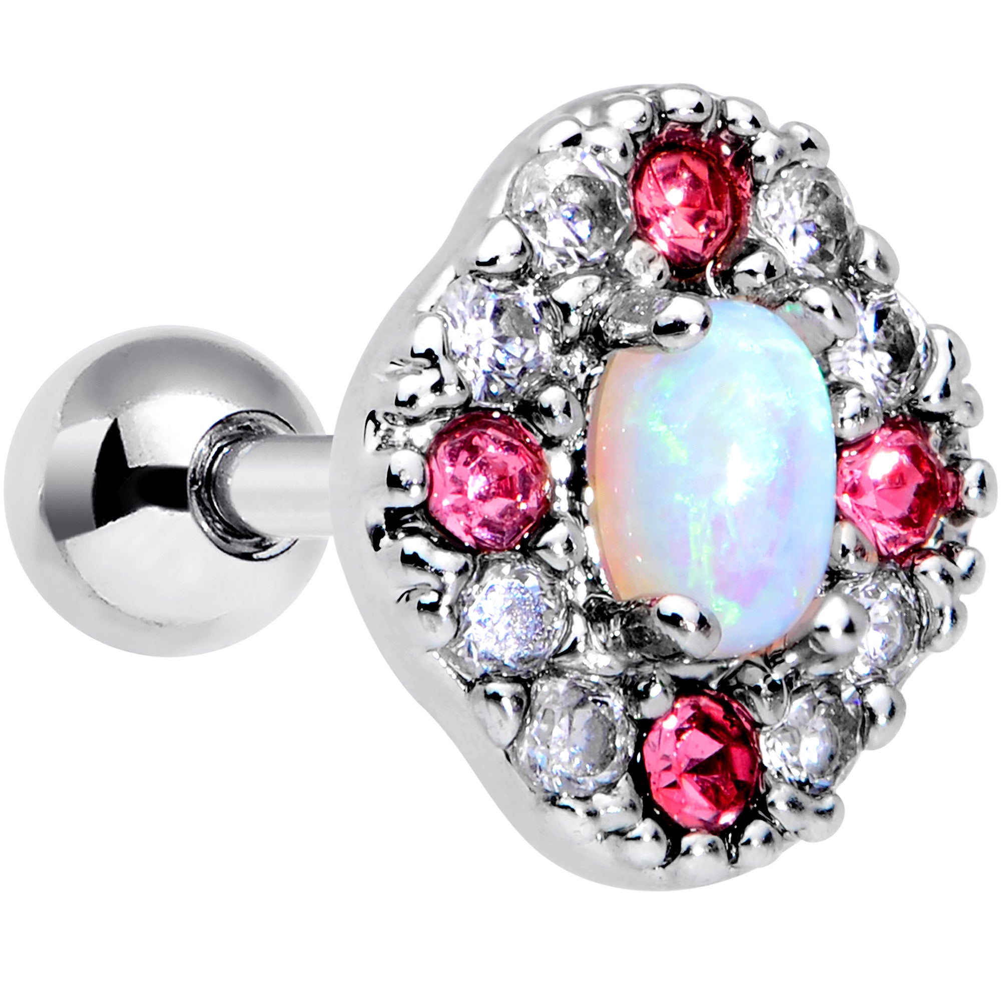 16G 1/4 White Synthetic Opal Glam Oval Cartilage Tragus Earring